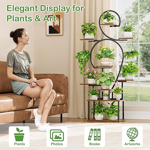 Miniatura 6 de POZILAN Soporte para plantas de interior con luz de crecimiento, estante de plantas de interior de 9 niveles de 63 pulgadas de alto para múltiples