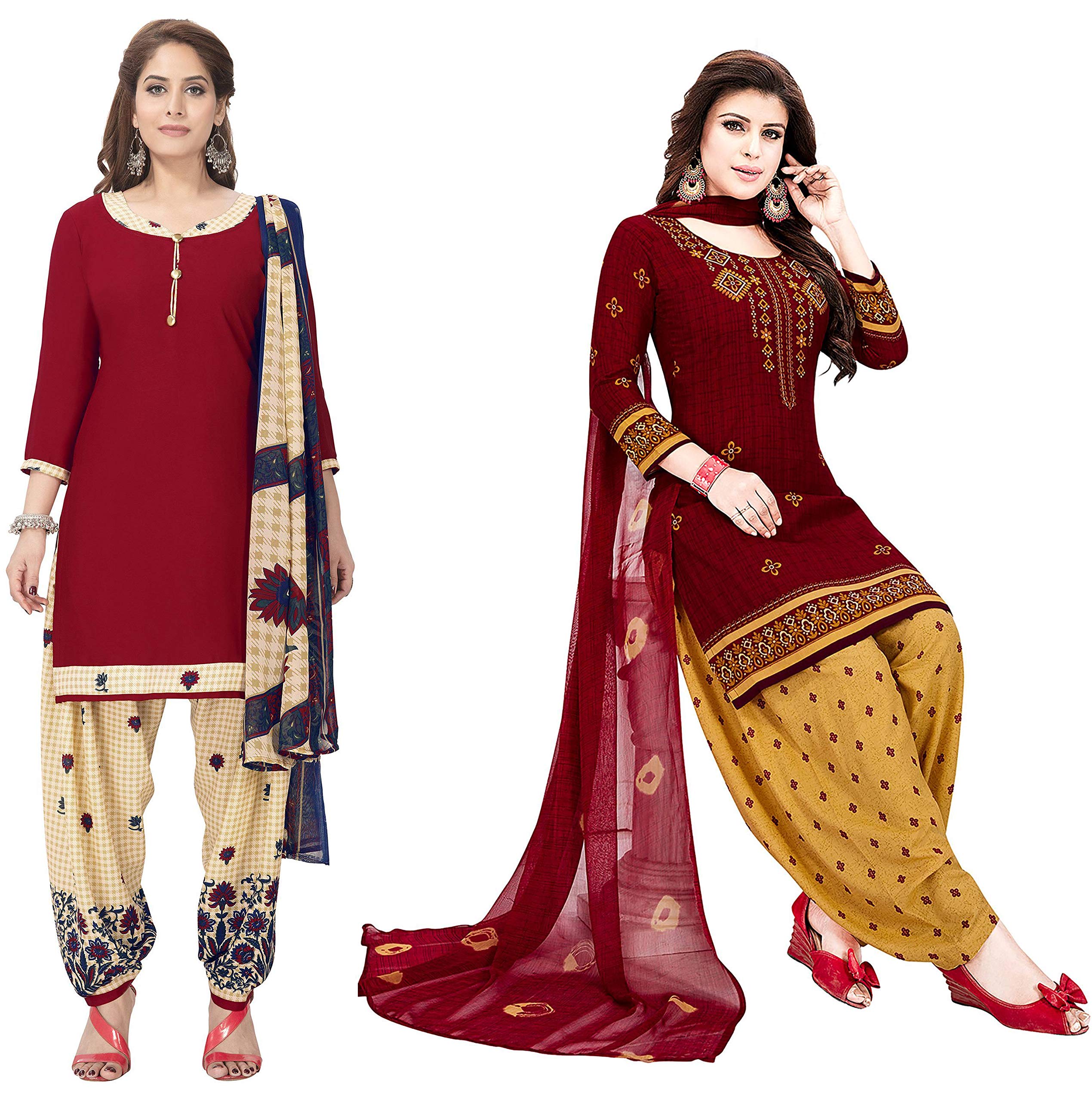 Jevi Prints Women's Unstitched Wrinkle Free Faux Crepe Dress Materials - Pack of 2