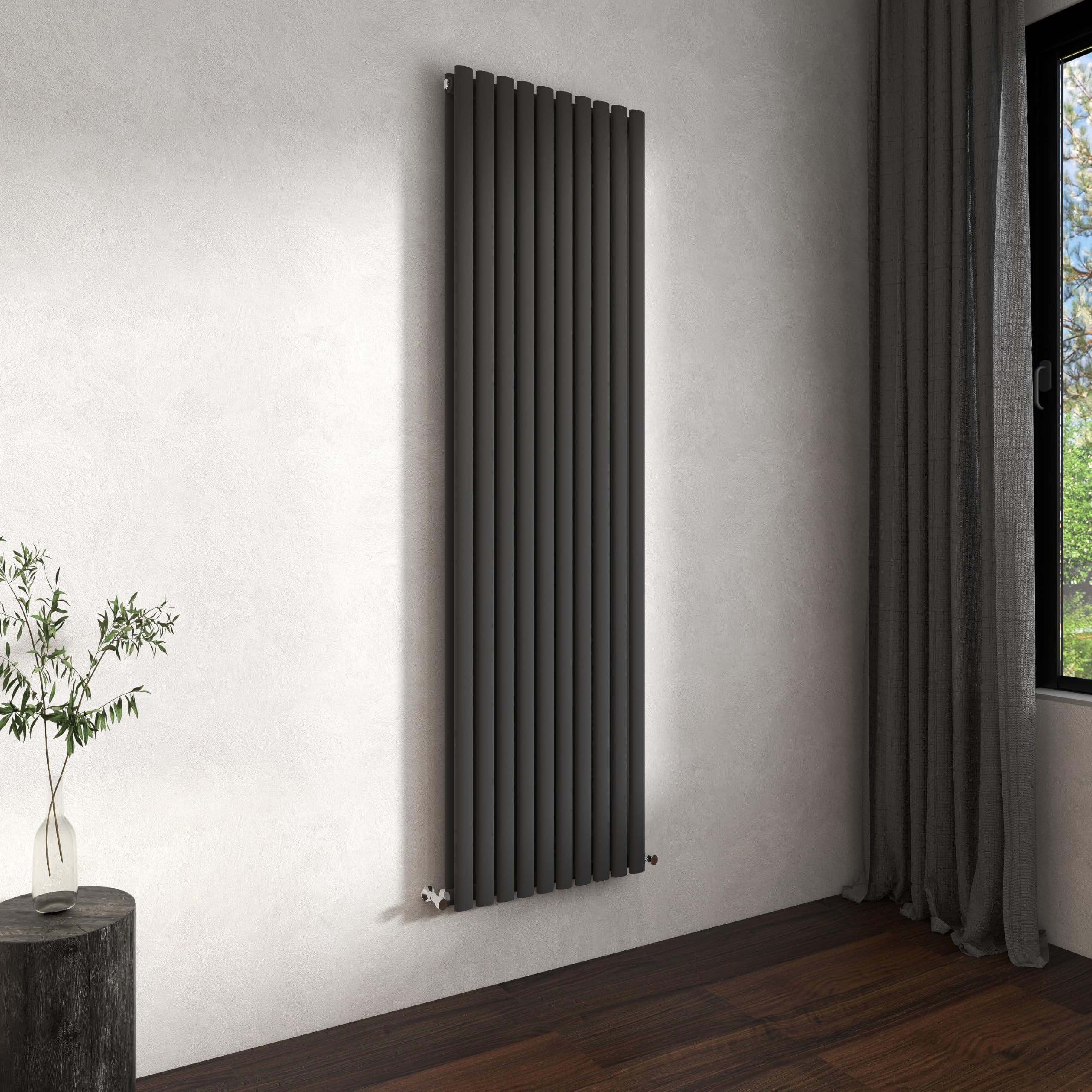 Traditional Vertical Oval Column Radiator, 1800x590mm Anthracite Modern Heating Radiators, Double Panel Wall Mounted Heater Rads, Perfect for UK Hallway, Living Room Central Heating,Tall Radiator