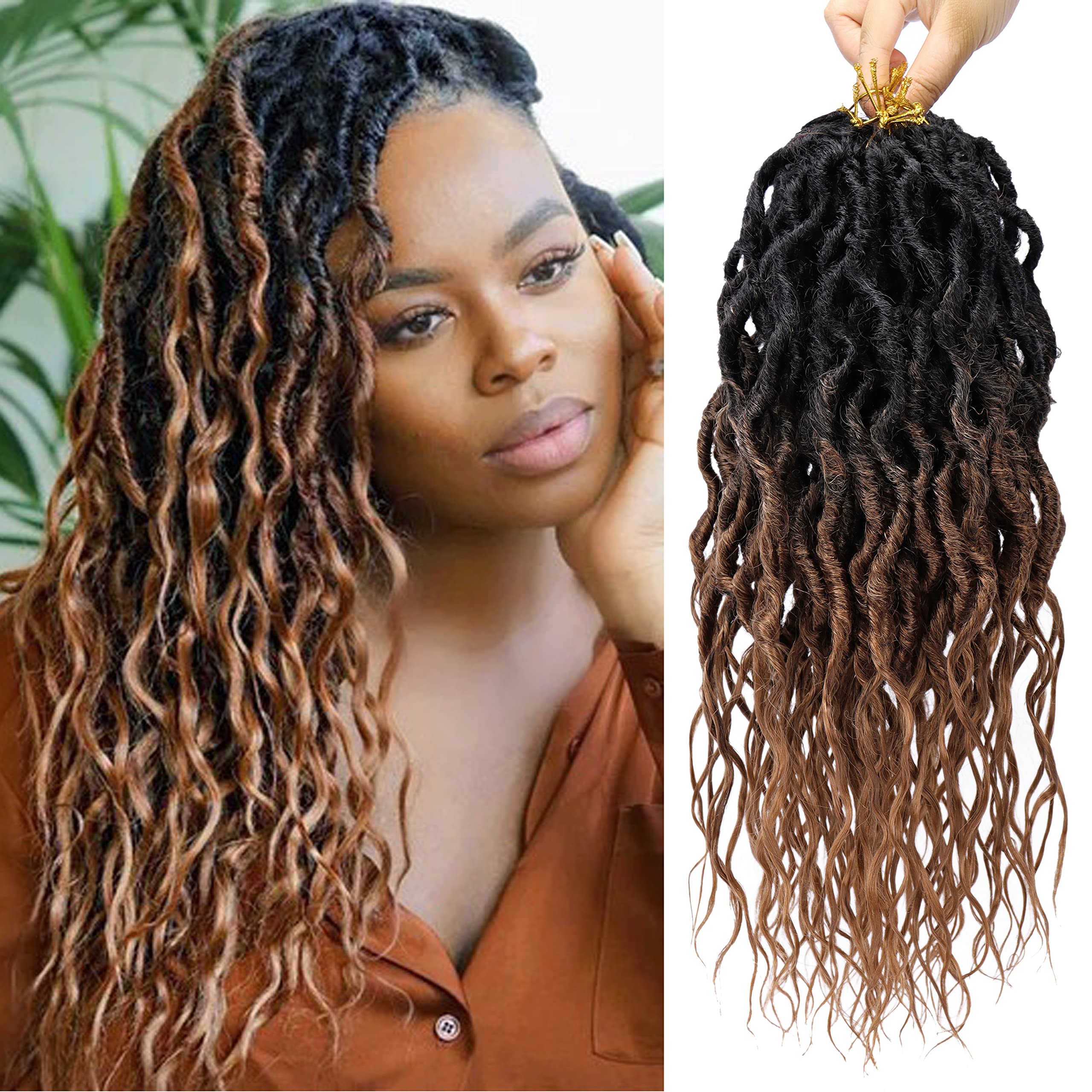 faux locs crochet hair 12 inch 6 packs goddess locs crochet hair for women soft locs pre looped crochet braids with wavy curly ends boho locs synthetic braids extensions (ot30#)