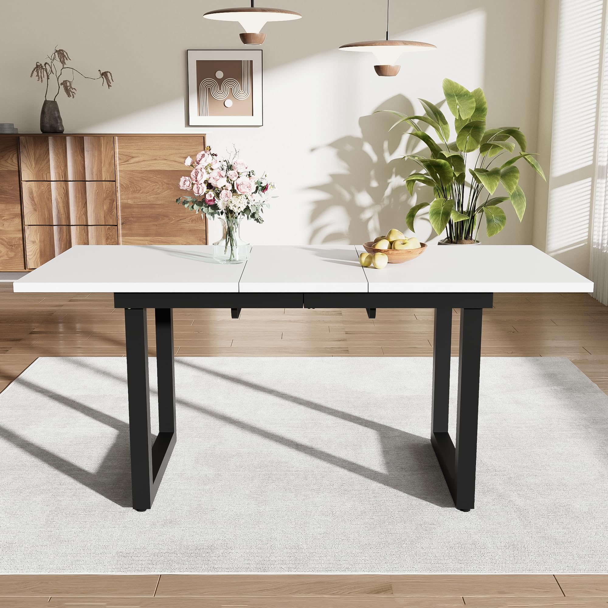 Merax Esstisch 140/180x80x75cm, Ausziehbar Esszimmertisch mit Tischbeine aus Metall, Rechteckiger Küchentisch für Wohnzimmer und Esszimmer, Weiß