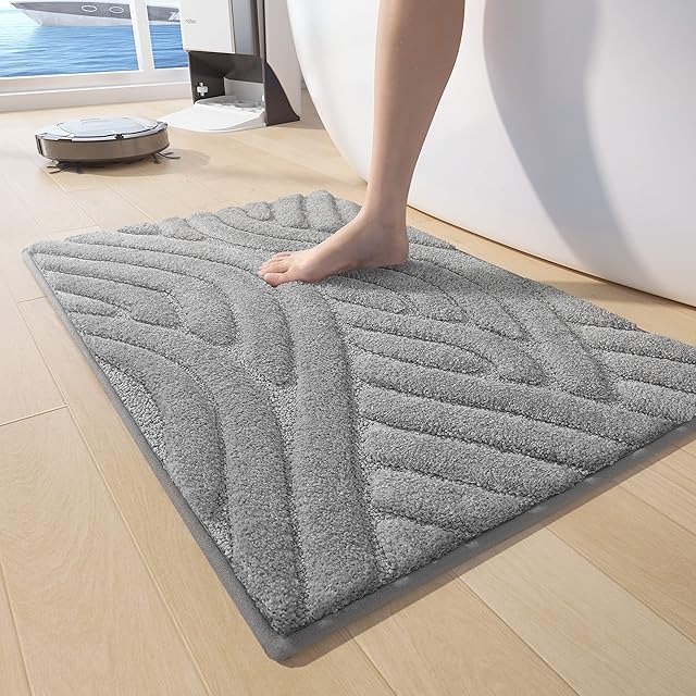 Color G Absorbent Bath Mat 40x60cm, Non-slip Bathroom Mat, Machine Washable Bathroom Rug Ultra Soft Microfiber Bath Rug For Bathroom, Durable Floor Mat Bathmat(Grey)