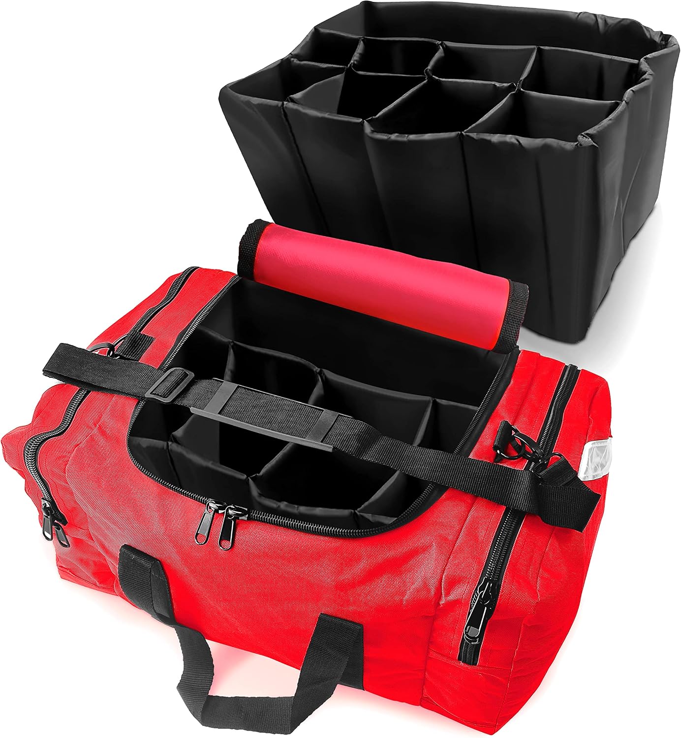 ASA TECHMED Large EMT First Responder Trauma Medical Bag Empty for Home 21x12x9 Inches, Office, School, EMTs, Paramedics, First Responders, Red