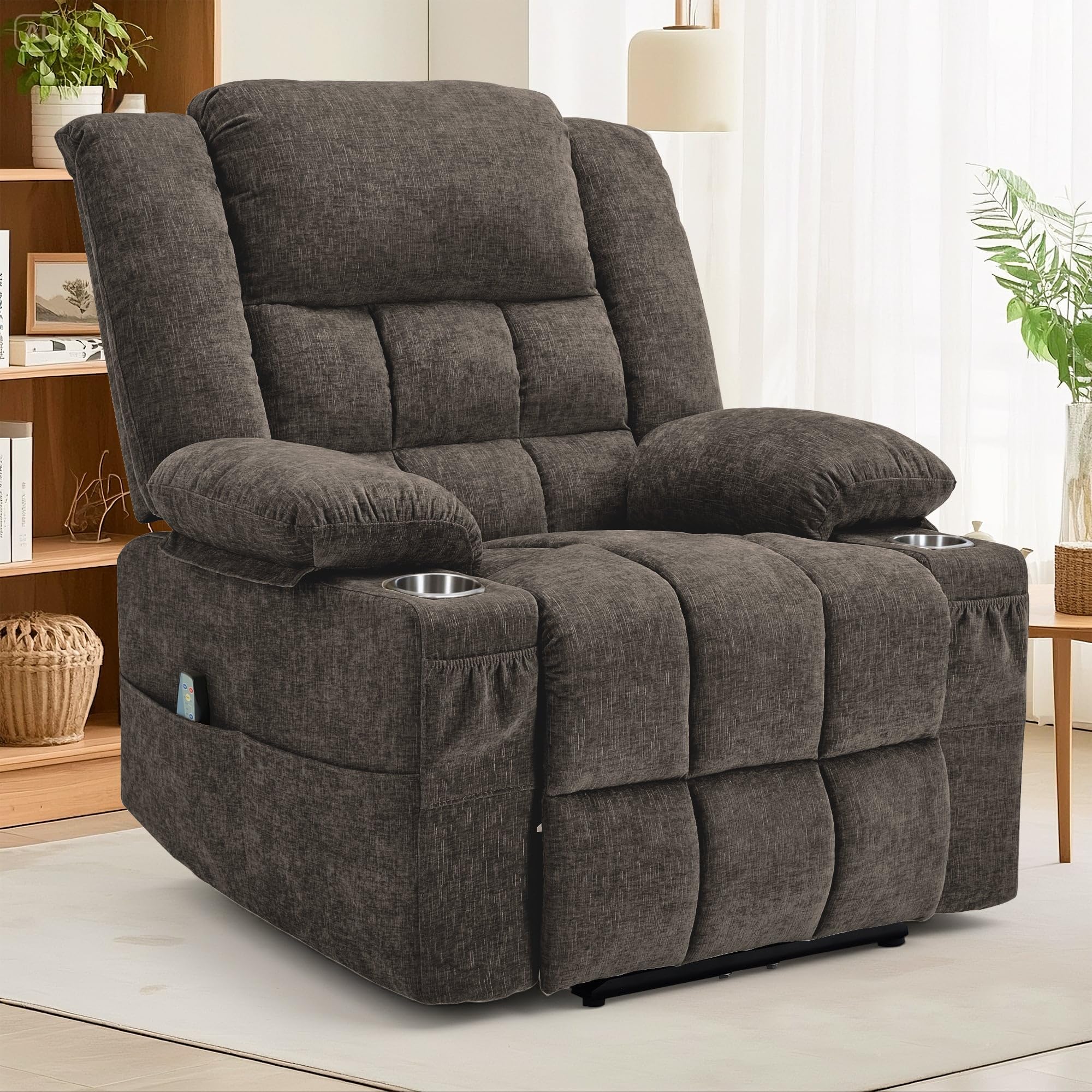 Korser Recliner Chair Wall Hugger with Massage and Heating Brown