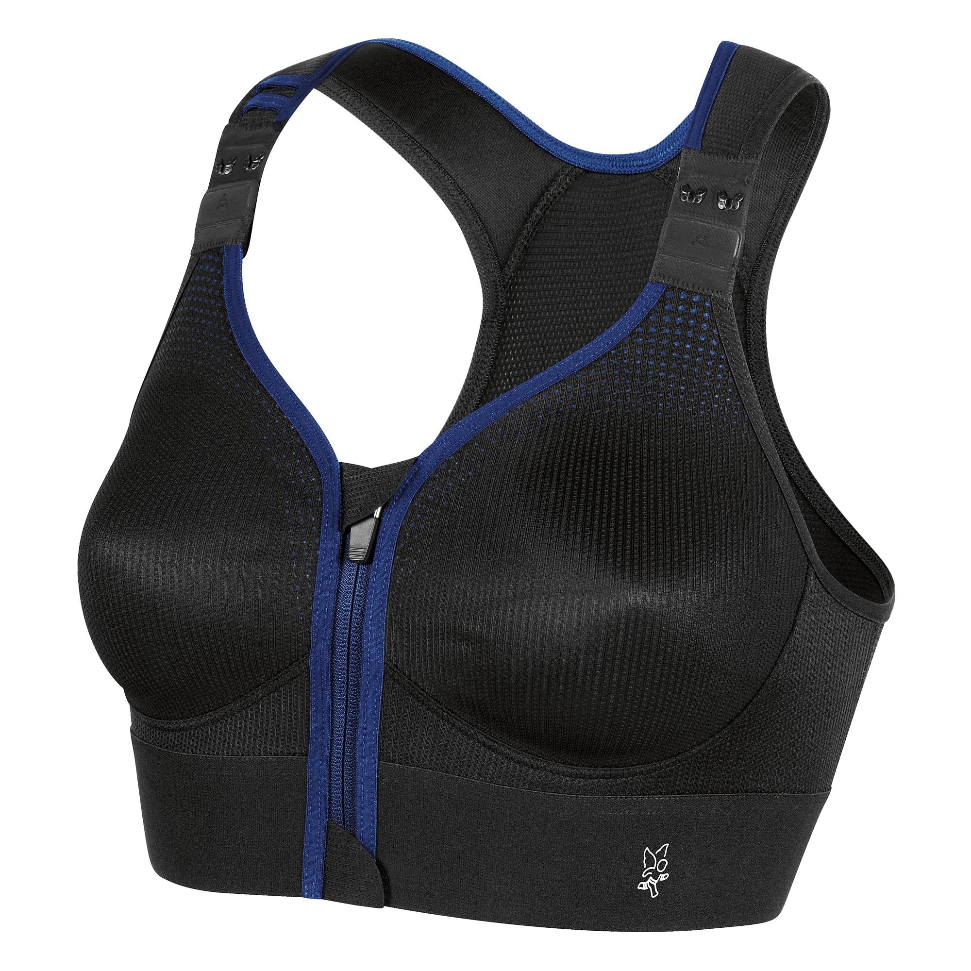 Thuasne - Brassière de Sport Zippée Eaz'ip Evolution - Maintien Fort, Extrême - Adaptée pour Sports à Fort Impact - Fermeture par l'avant - Bretelles Matelassées Réglables - 115 D, Noir/​Bleu foncé