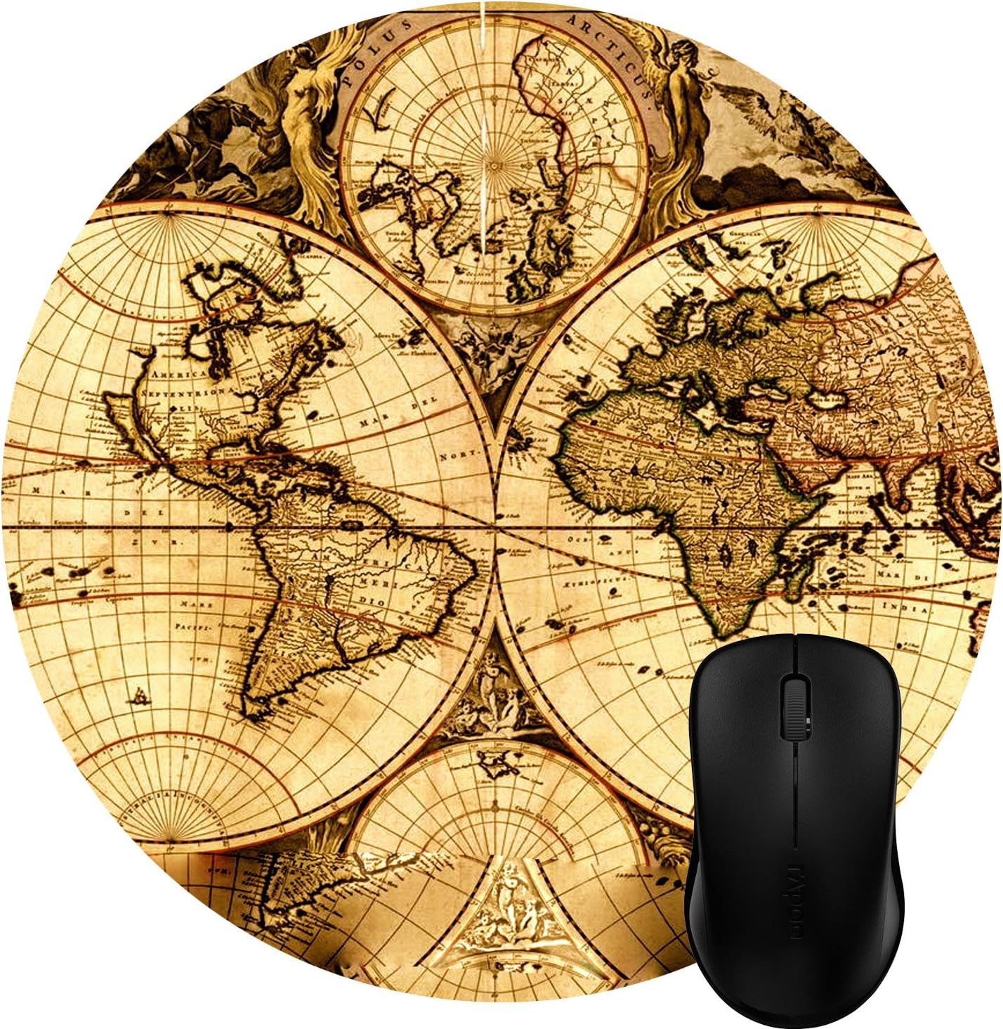 Luckcac Round Mouse Pad Customized Design, Vintage Ancient Old World Map
