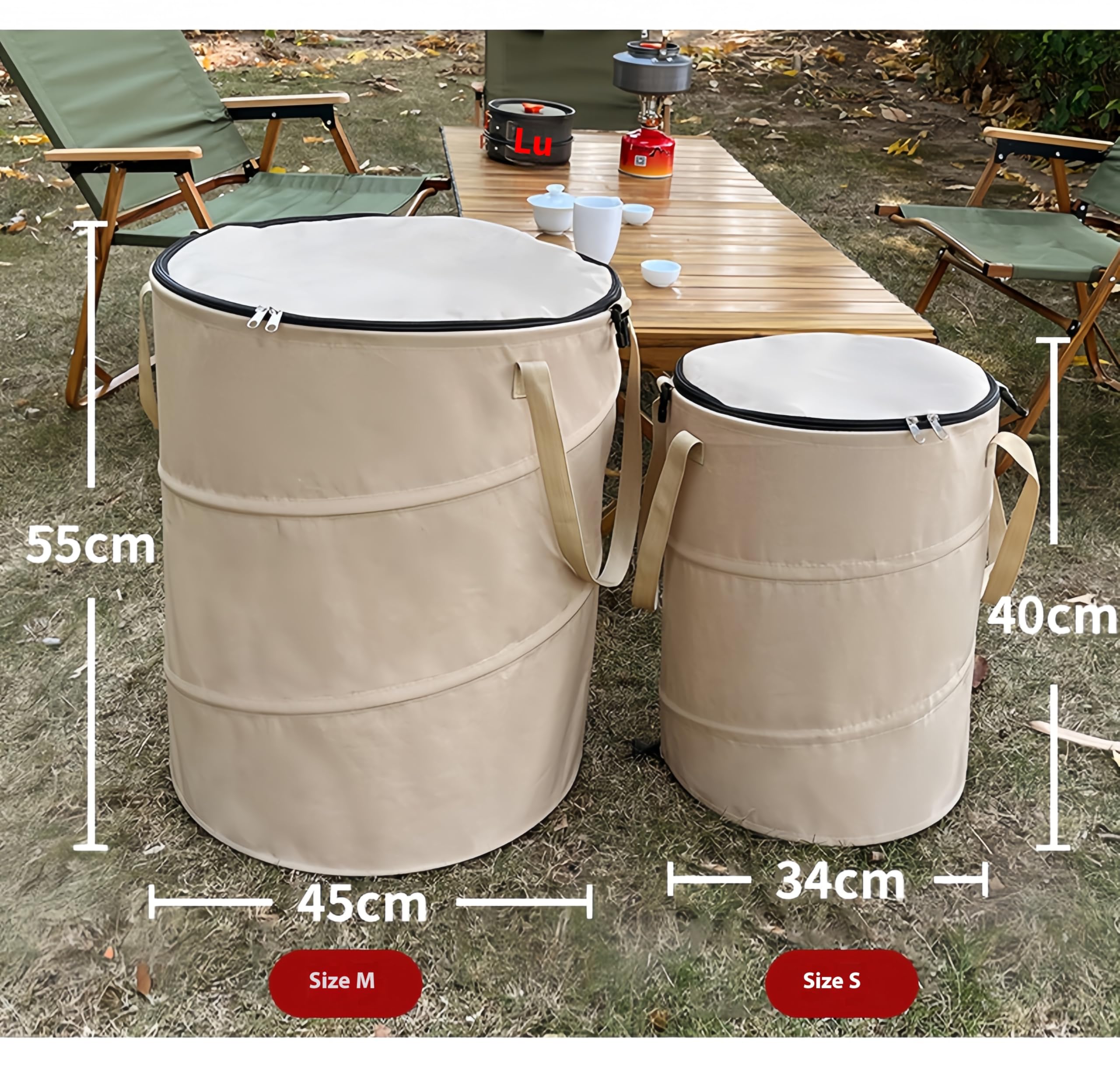 Faltbarer Camping Mülleimer, Müllsackständer Für Wohnmobil, Wiederverwendbarer Outdoor-Müllbehälter, Multifunktional Lagereimer Mit Deckel, Gartenabfallbeutel Mit Reißverschluss (Kaffee, 45x55cm)
