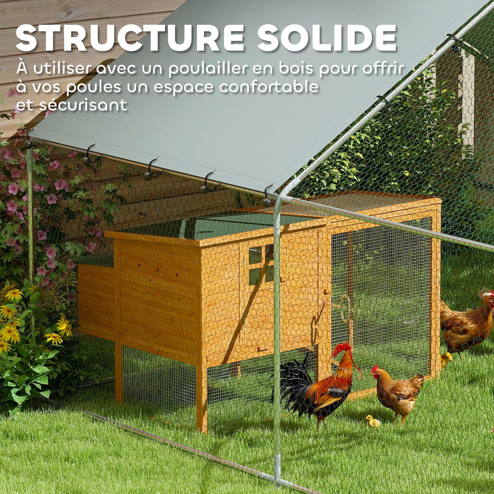 YITAHOME Poulailler XXL avec enclos - 3 x 2 m - Grand enclos pour 10 poules avec double verrouillage - Housse de protection UV imperméable et toit pointu pour poules, lapins et