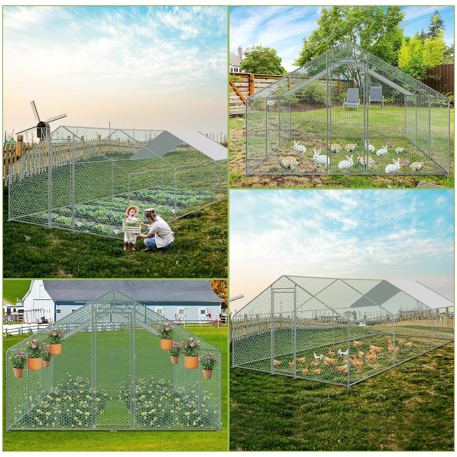 Obudowa na zewnątrz kurnik budowy, z zamkiem, rama stalowa ocynkowana, 3 x 6 x 2 m, dla kurczaków, królików, klapek