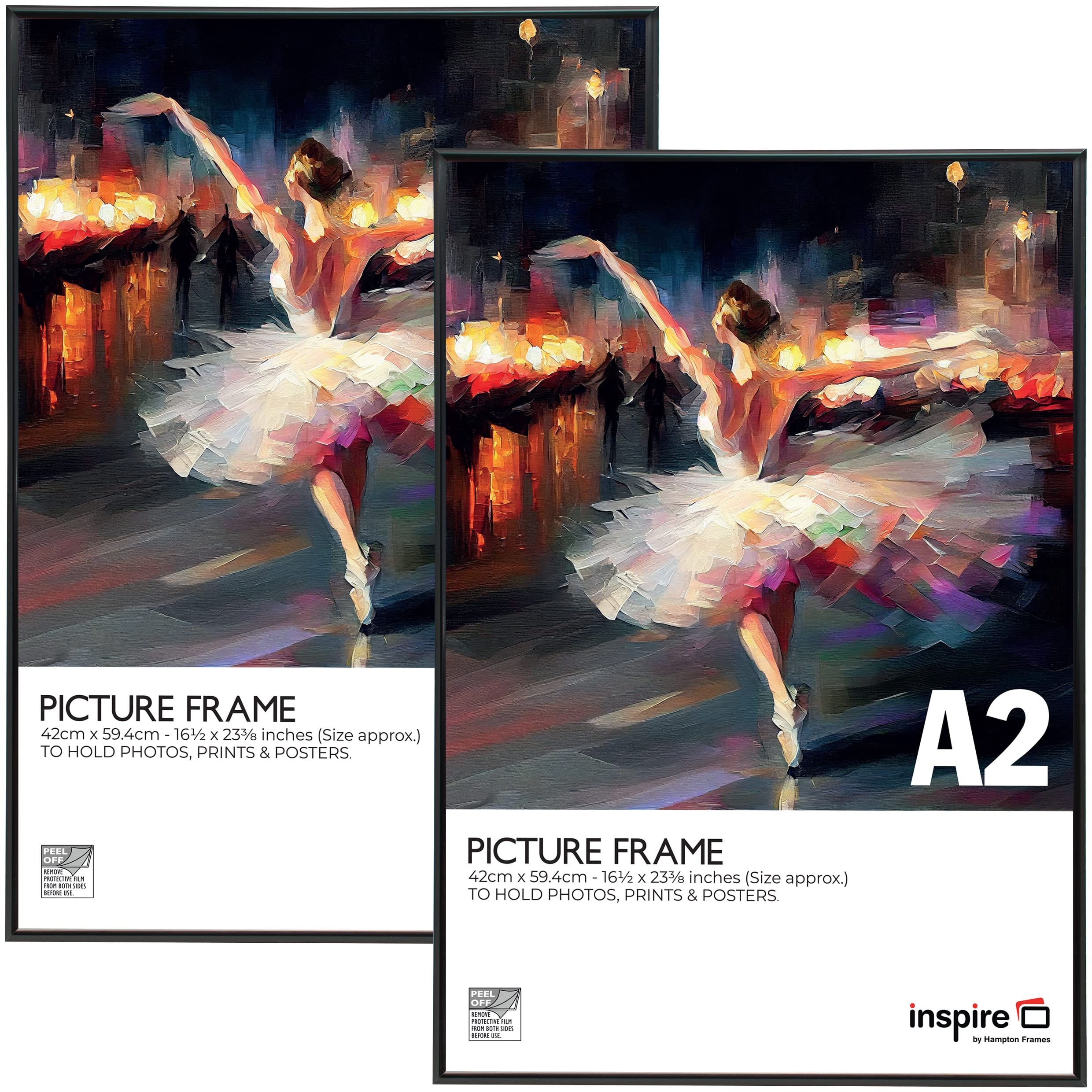 Inspire By Hampton Frames Black | Poster Certificate Frame | A2 (42X59cm), Aluminium, Acrylic Front | Lightweight, Shatterproof, Rectangular | Modern Display For Home Or Office Decor