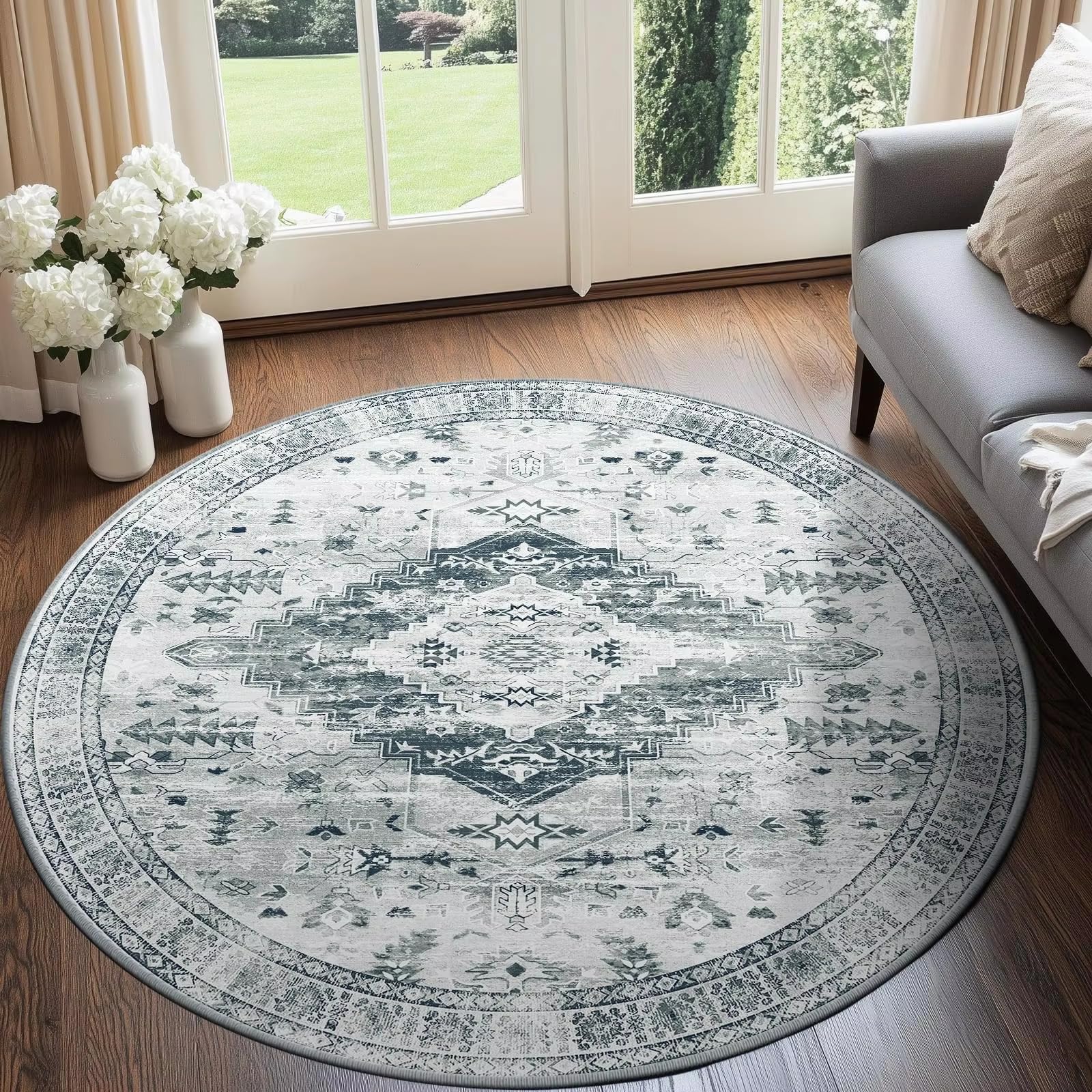 Tapis de salon lavable et vintage bohème de 150 cm pour une décoration de chambre élégante