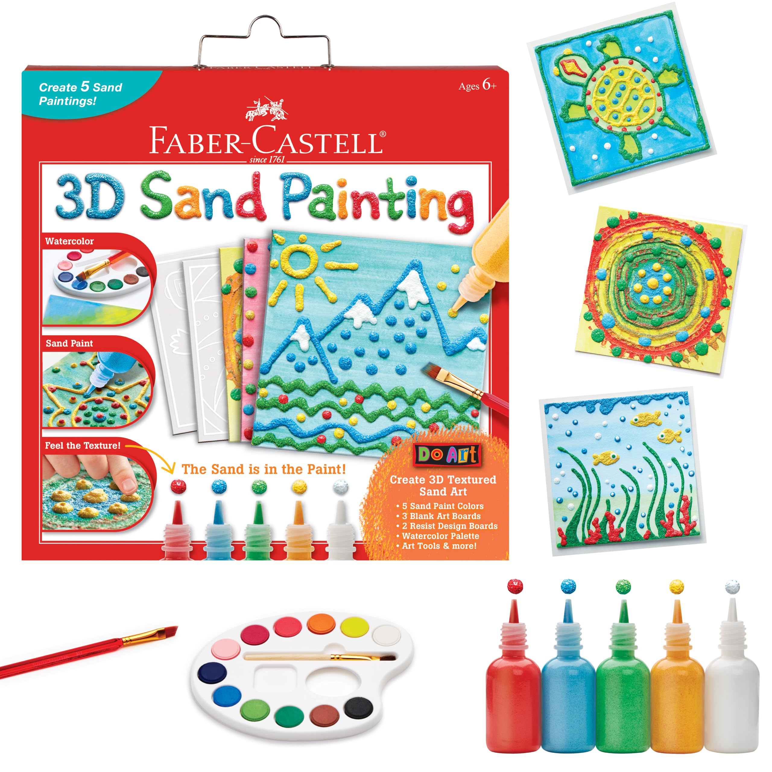 Faber-Castell 3D Sand Painting Kit for Kids: Create 5 Sand Art Pictures, DIY Arts and Crafts for Kids, Art Projects and Gifts for Girls and Boys (Ages 6+)