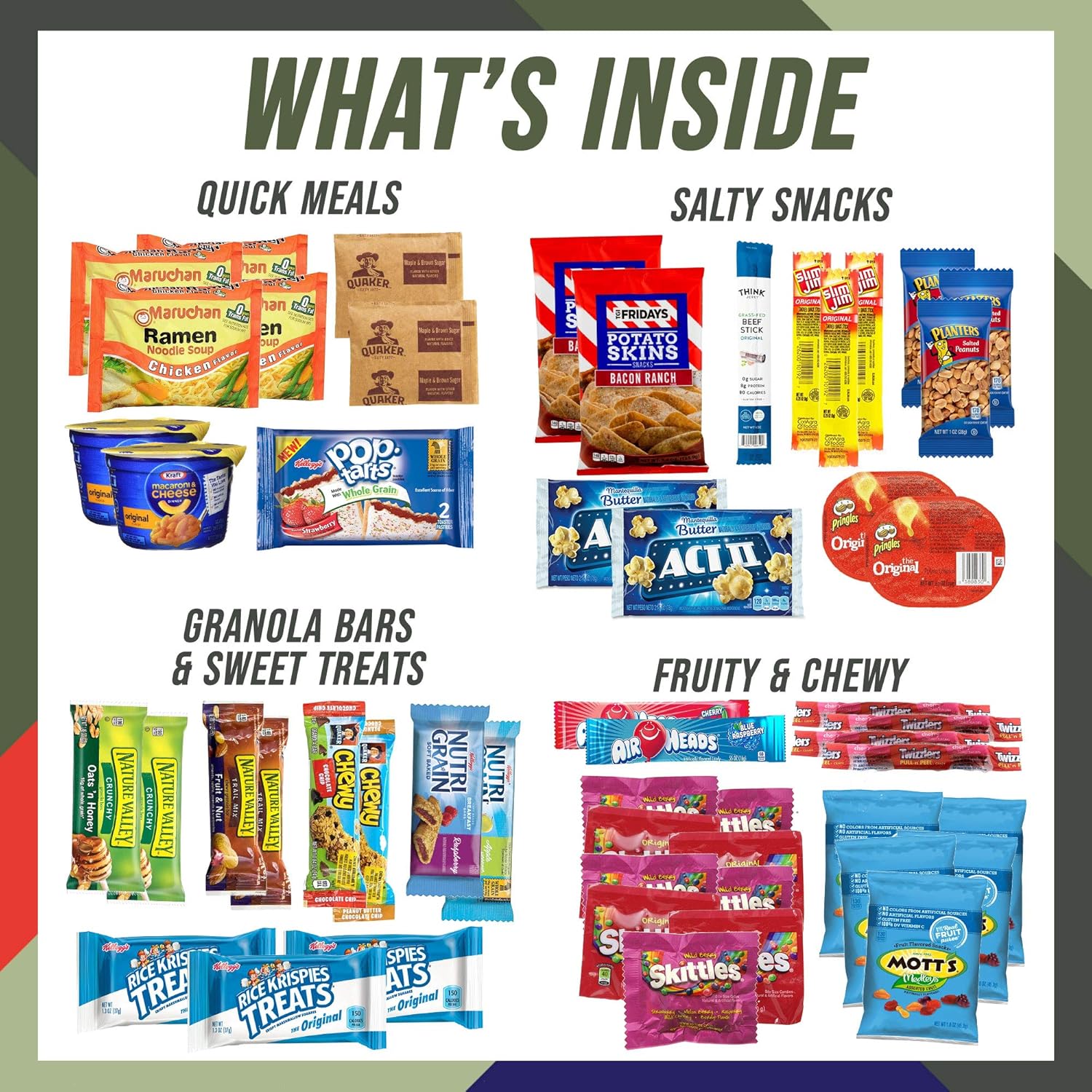 My Hero Crate Microwave Military Care Package - 50 Pcs Variety Gift Basket - Snack Variety Box Pack with Ramen, Candy, Pop Tarts, Nuts, Skittles and More