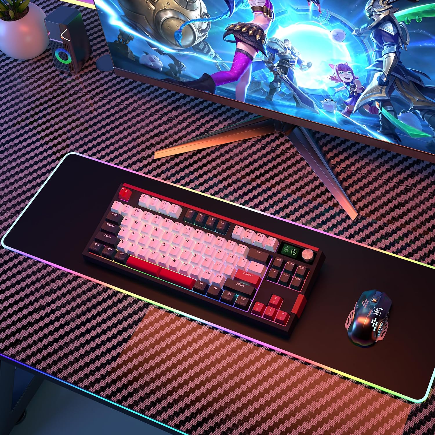 MOLGRIA SKYLOONG GK87 Double-Shot Keycaps RGB Backlit Gaming Keyboard, Hot Swappable Brown KTT Machinery Switches, Triple-Mold Connection with Knobs and LCD Display Dual-Space Mechanical Keyboard