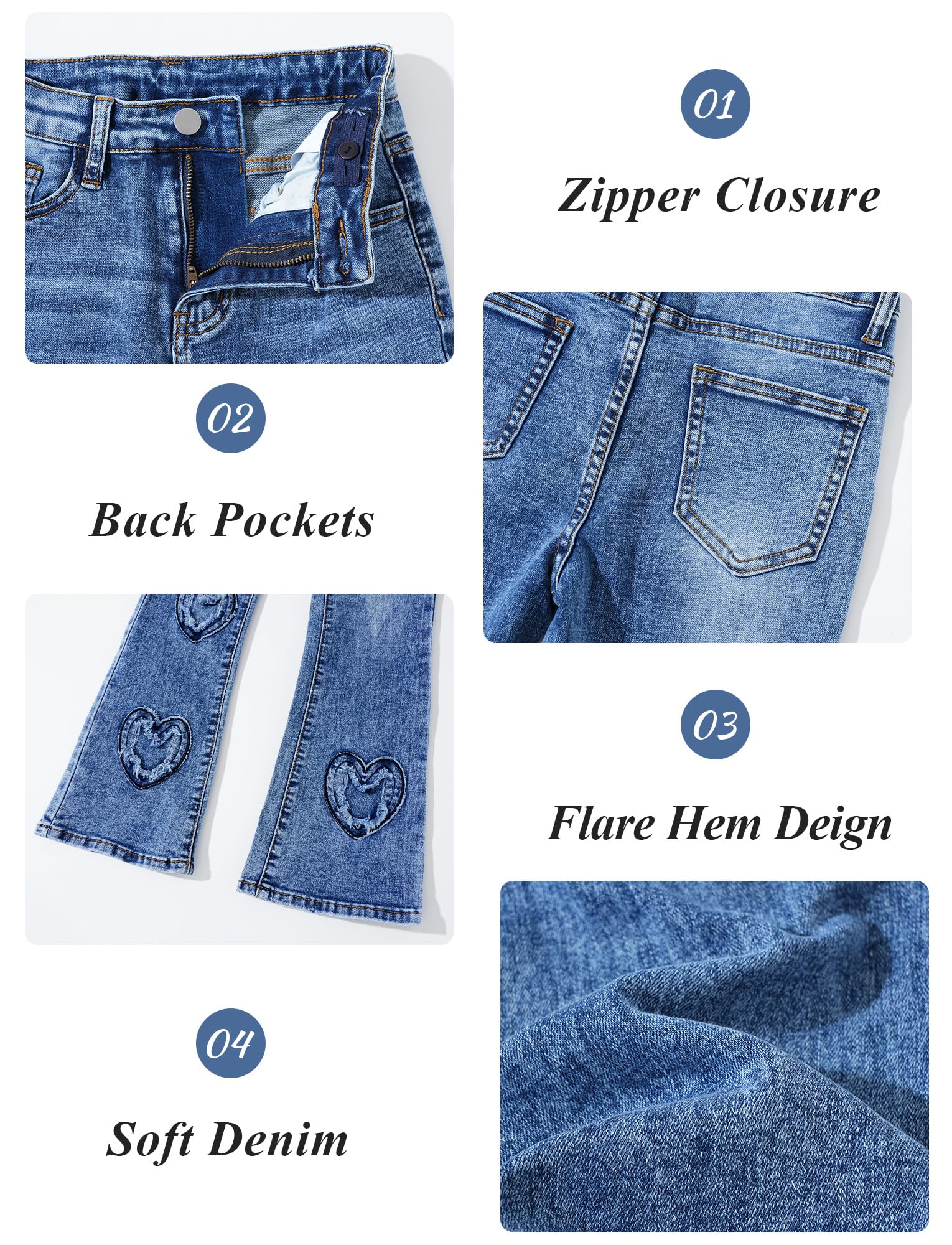 SEAUR Jeans a Zampa d'Elefante per Ragazze Pantaloni Denim Stretch Modellatura Slim Vita Regolabile per Bambini e Adolescenti 7-14 Anni
