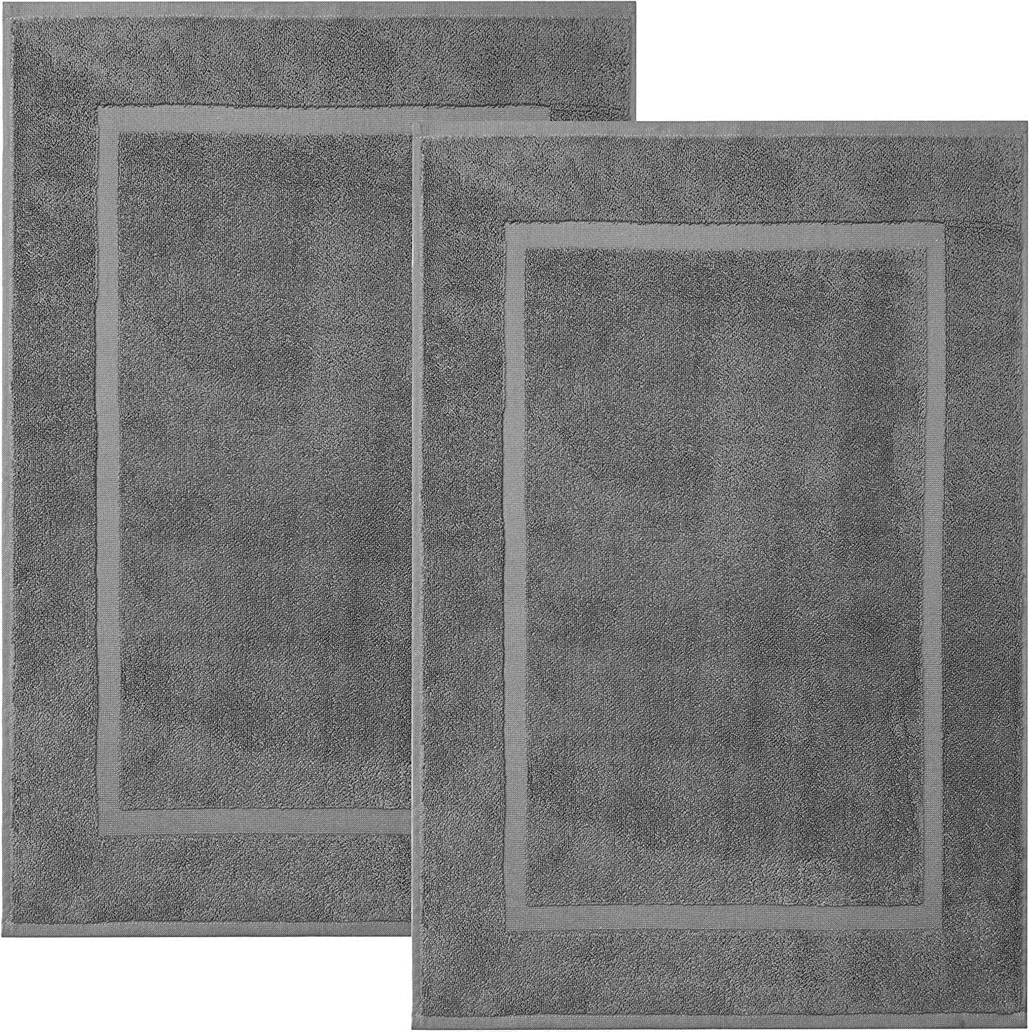 HOUSEGADS 100% Cotton Bath Mats Terry Towelling Soft Touch Hotel Quality Shower Bathroom Mat Bath Floor Towel - Highly Absorbent and Machine Washable - Foot Towel - Door mat (2, Grey)