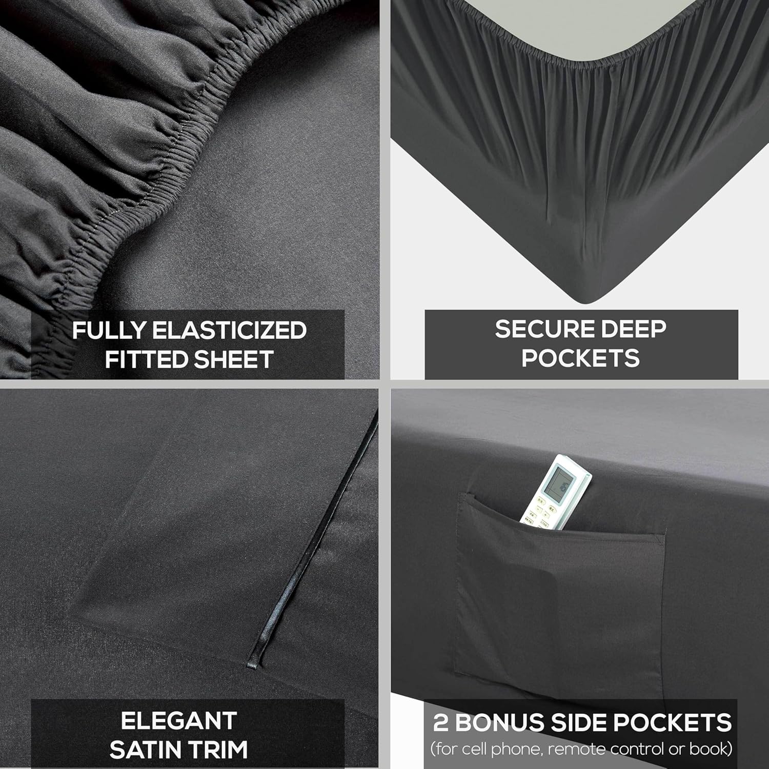 Mueller Ultratemp King Size Sheets Set, Super Soft 1800, 6 Piece, Deep Pocket up to 16" Cooling Sheets King Size, Transfers Heat, Breathes Better, Hypoallergenic, Wrinkle, Dark Grey