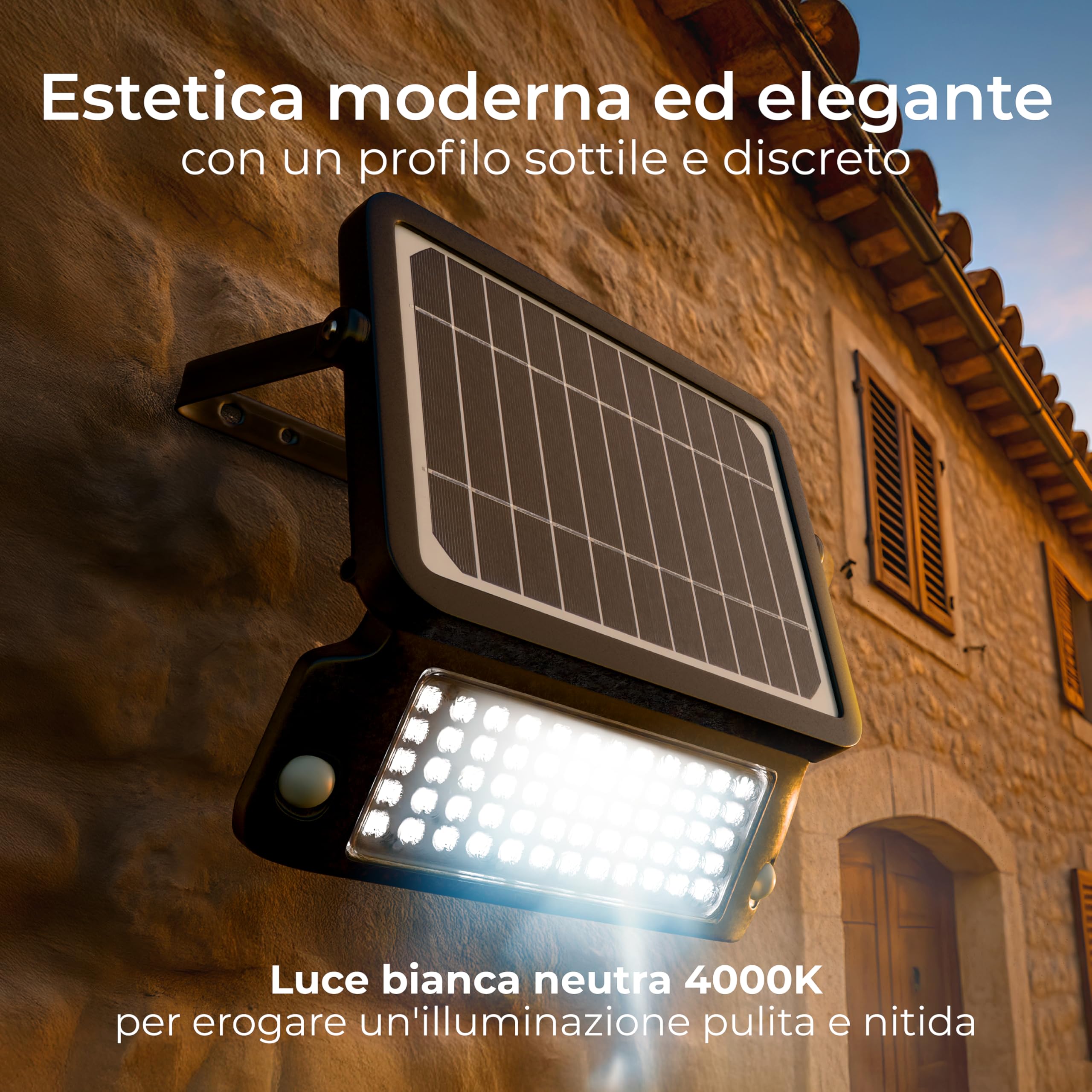 Luceco Proiettore LED per Esterni a Energia Solare con Sensore di Movimento PIR, Luce di Sicurezza, Illuminazione per Esterni, Regolabile, Guardian, Nero, IP65, 10W, 1080lm, 4000K, LEXSF11B40