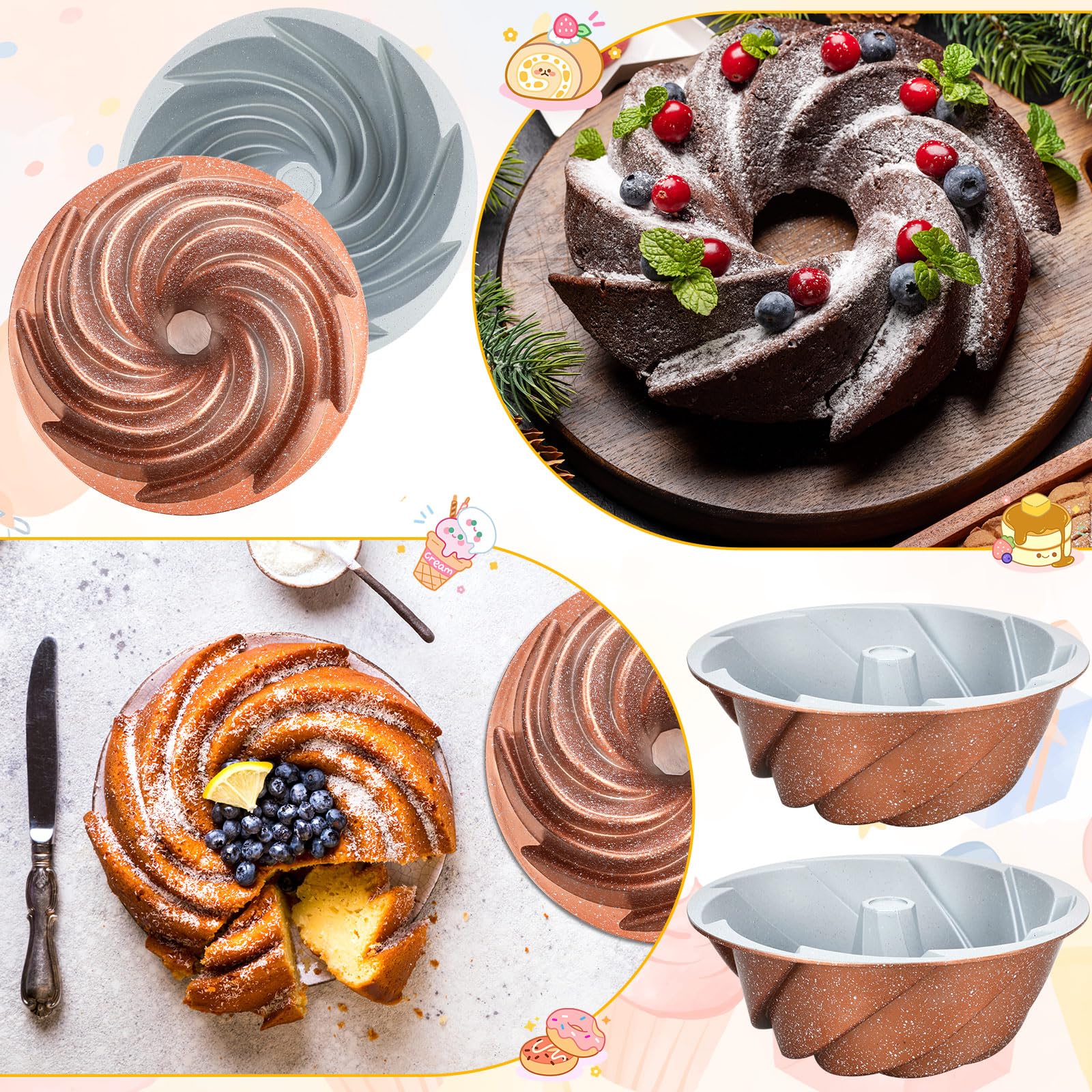 Layhit Lot de 2 moules à gâteau cannelés antiadhésifs de 24 cm en forme de disque ondulé en aluminium moulé sous pression avec revêtement anti-adhésif facile à démouler pour brownie et pain de viande