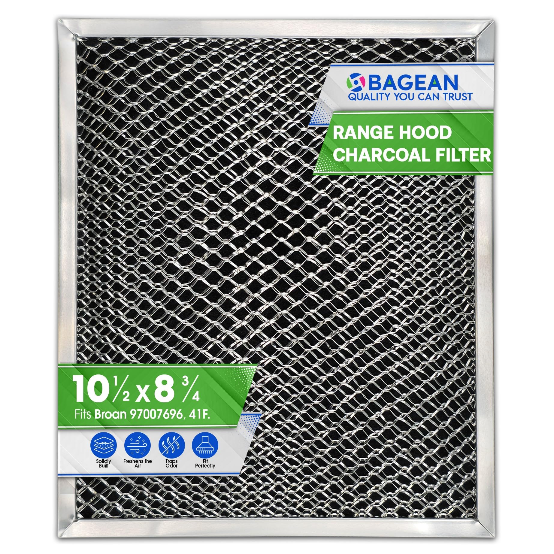 Stove Hood Vent Filter 10.5" x 8.8" 41F 97007696 Fit's Nutone & Broan Range Hood Filter Replacement for Ductless Exhaust Fan - Mesh Screen Filters Grease & Carbon Freshens Kitchen Oven Air (1-Pack)