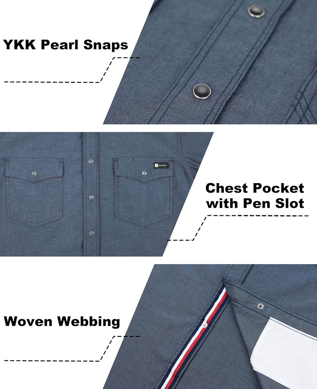 BOCOMAL Non FR-Men's Summer Work Shirts Short Sleeve Pearl Snap Down Relaxed Fit - Lightweight 100% C Chambray, EX-Soft