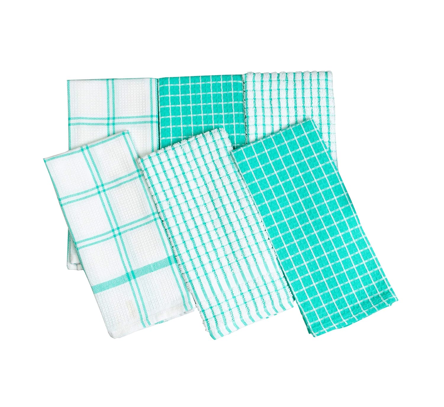 Pixel Home 6 Pieces Cotton 250 GSM Multi-Purpose Terry and Waffle Dish Cloths Kitchen Wiping Cleaning Towel (Set of 6, Multicolor) (Pink) (Green)