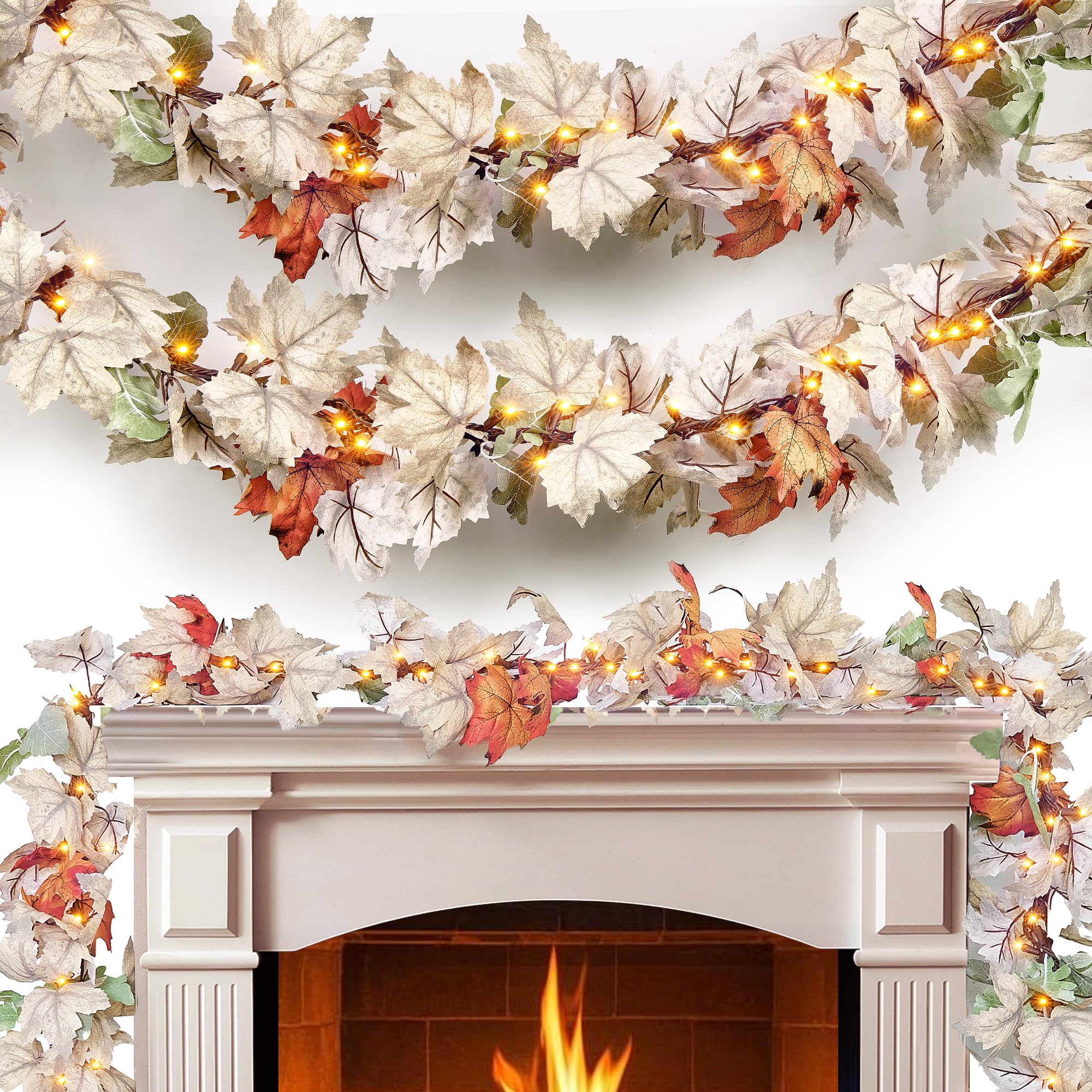 Fall Decorations for Home 9FT Plug in Fall Lights with 50 Warm Incandescent Bulbs UL Certified Connectable Lighted Thanksgiving Garland for Indoor Outdoor Autumn Halloween Harvest Decorations