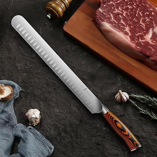 Miniatura 9 de TUO Cuchillo de trinchar, cuchillo de pechuga de 12 pulgadas para cortar carne, rebanar a través del asado y el tocino, acero alemán afilado, mango