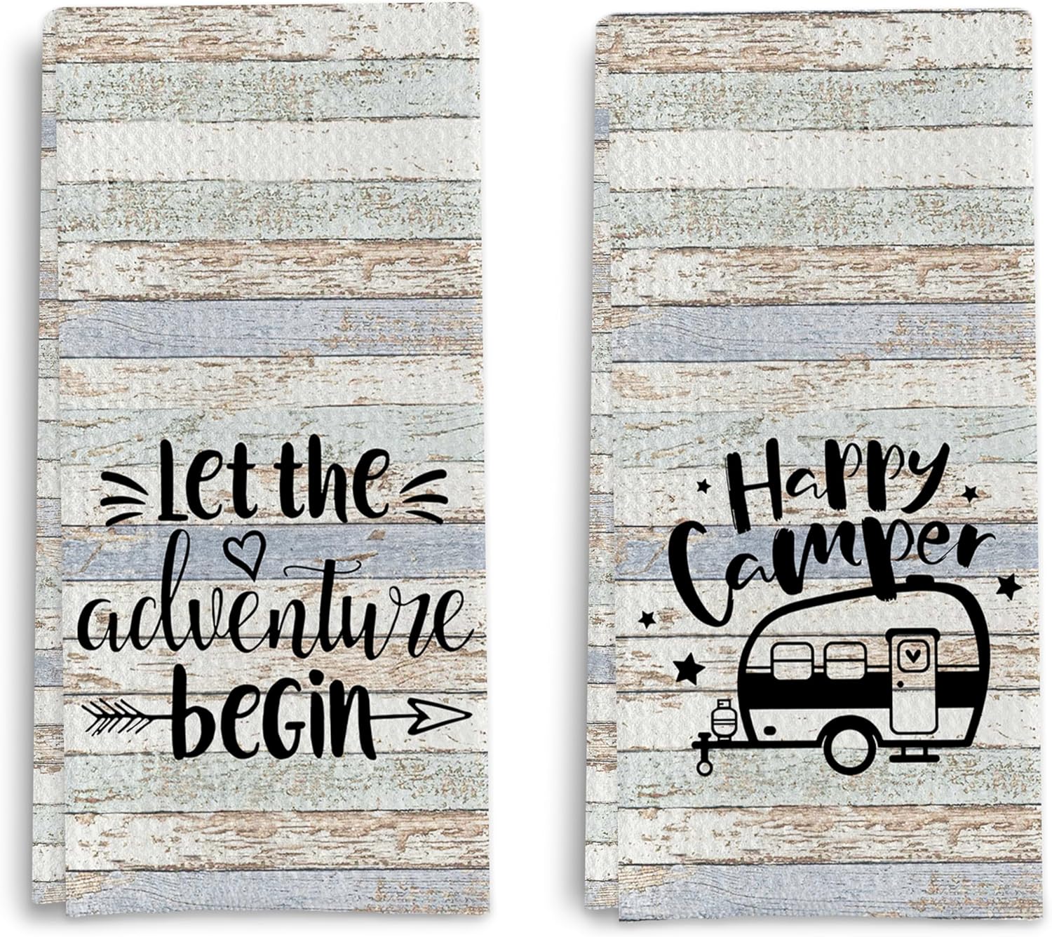 Rustic Camping Kitchen Towels Set of 2, Happy Camper Dish Towels, Hand Towels for RV, Decor and Gifts for Women, 16x24 Inch