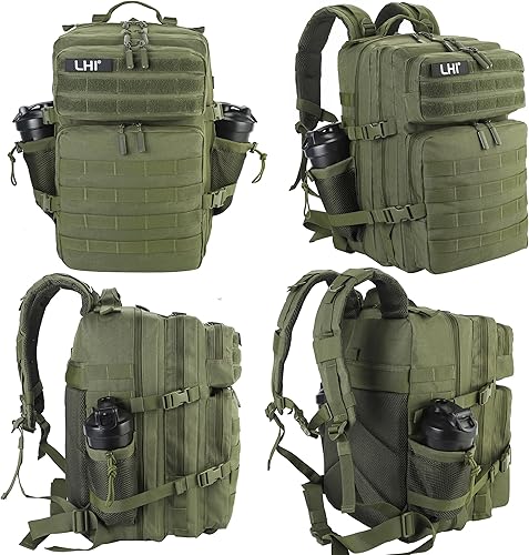Miniatura 55 de LHI Military Tactical Backpack for Men Molle Daypack 45L Army 3 Days Assault Pack Bag Large Rucksack With Bottle Holder(12*20*12)