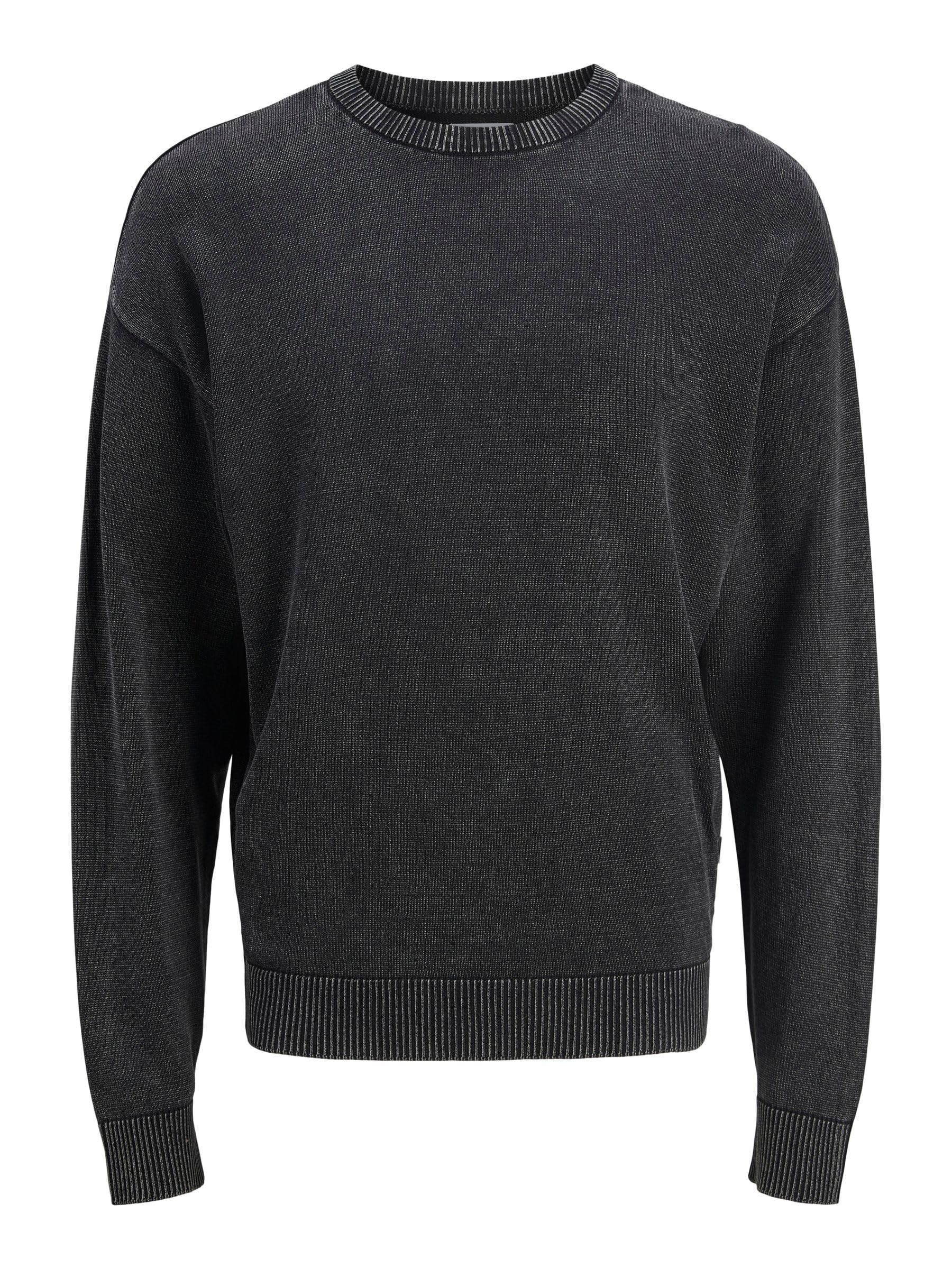 JACK & JONES Jjecharge Faded Knit Crew Neck Noos, Black, L