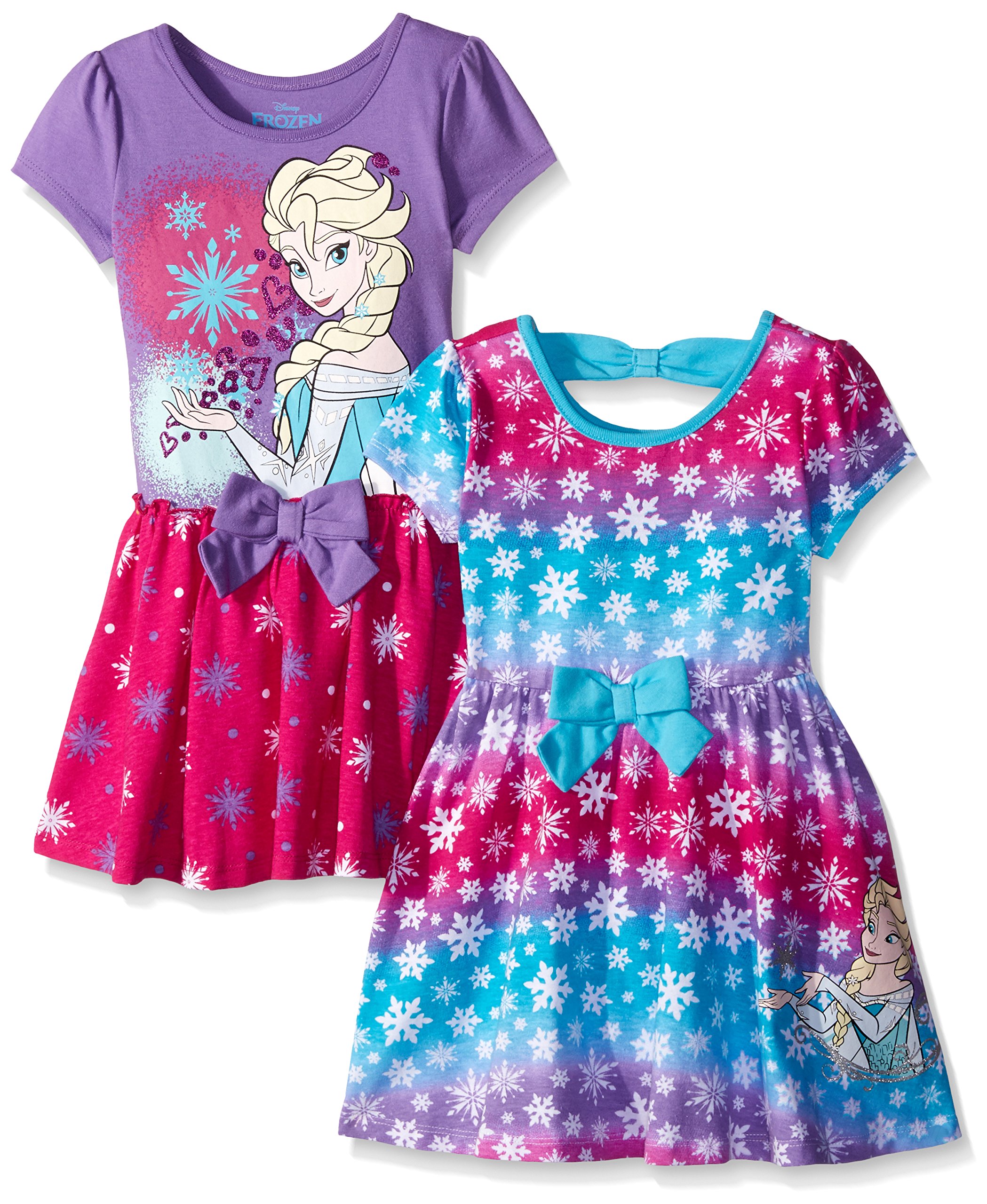 Disney girls 2 Pack Frozen Elsa Dresses Disney Girl's 2-Pack Frozen Short Sleeve Dress Set, Knee Length (pack of 2)