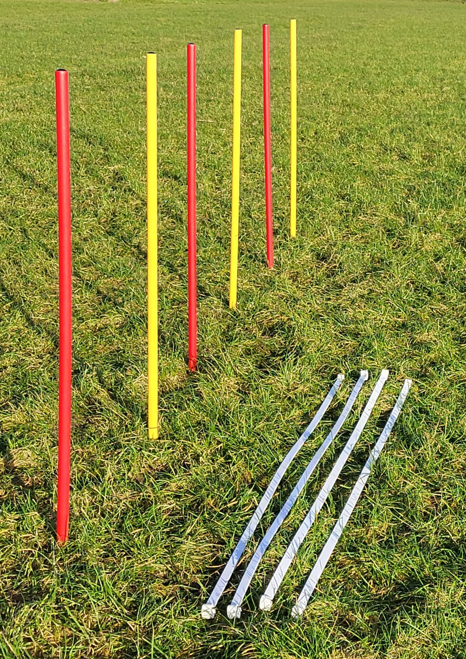 Agility - Slalom - AUSBILDUNGSSET MIT 4 SLALOMBÖGEN/TRAININGSBÖGEN + 6 SLALOMSTANGEN ROT/GELB