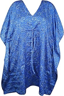 Mogul Interior Women Boho Kaftan, Royal, Blue Caftan, Housedress, Beach Coverup, Resort, Cruise Caftan L-2X