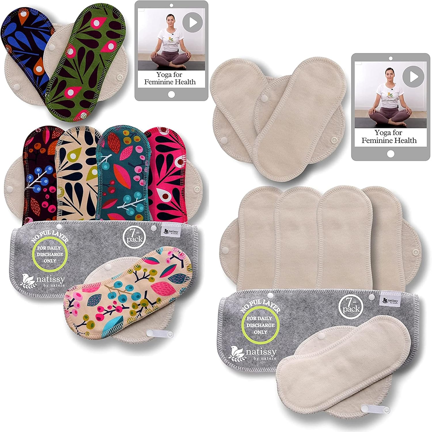 2X 7-Pack (Small) Cloth Panty Liners; Daily Organic Cotton Reusable Panty Liners for Women Made in EU; Feminine Panty Liners Washable for Women & Teens; Thin Sanitary Reusable Liners, NOT for Period