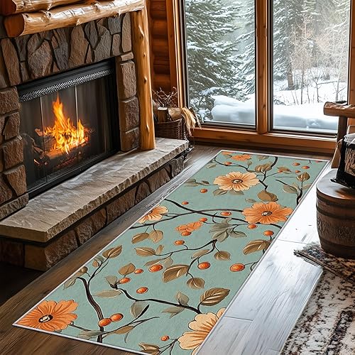H794 - Alfombra de pasillo vintage floral de 3 x 7 pulgadas, patrón botánico de flores retro, antideslizante, lavable, alfombra vintage floral para