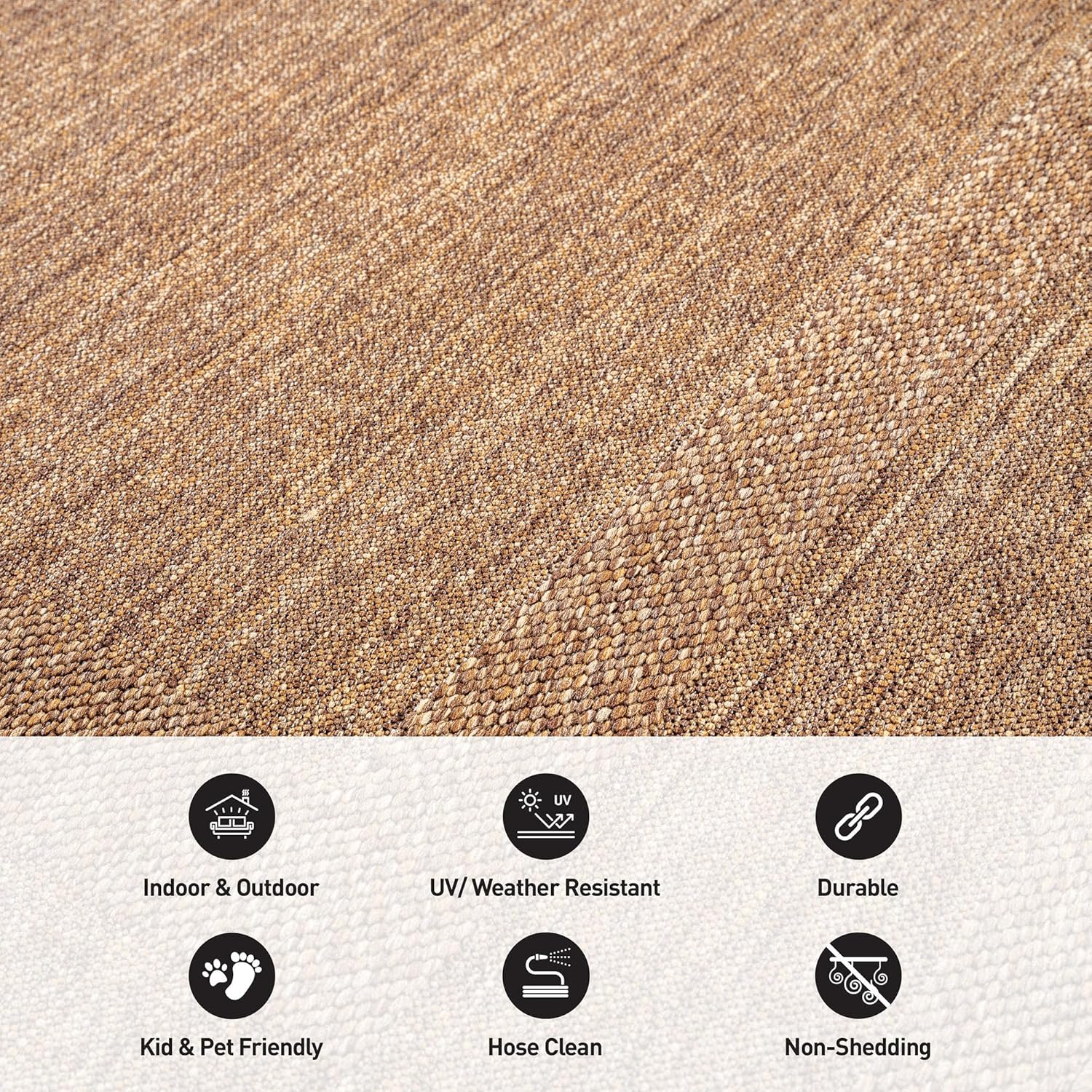 Rugshop Border Plain Indoor Outdoor Flat Woven Area Rug,Natural Jute-Style,Easy-Care Patio Rug for Backyard Porch Deck Balcony, 5' x 7' Natural/Jute