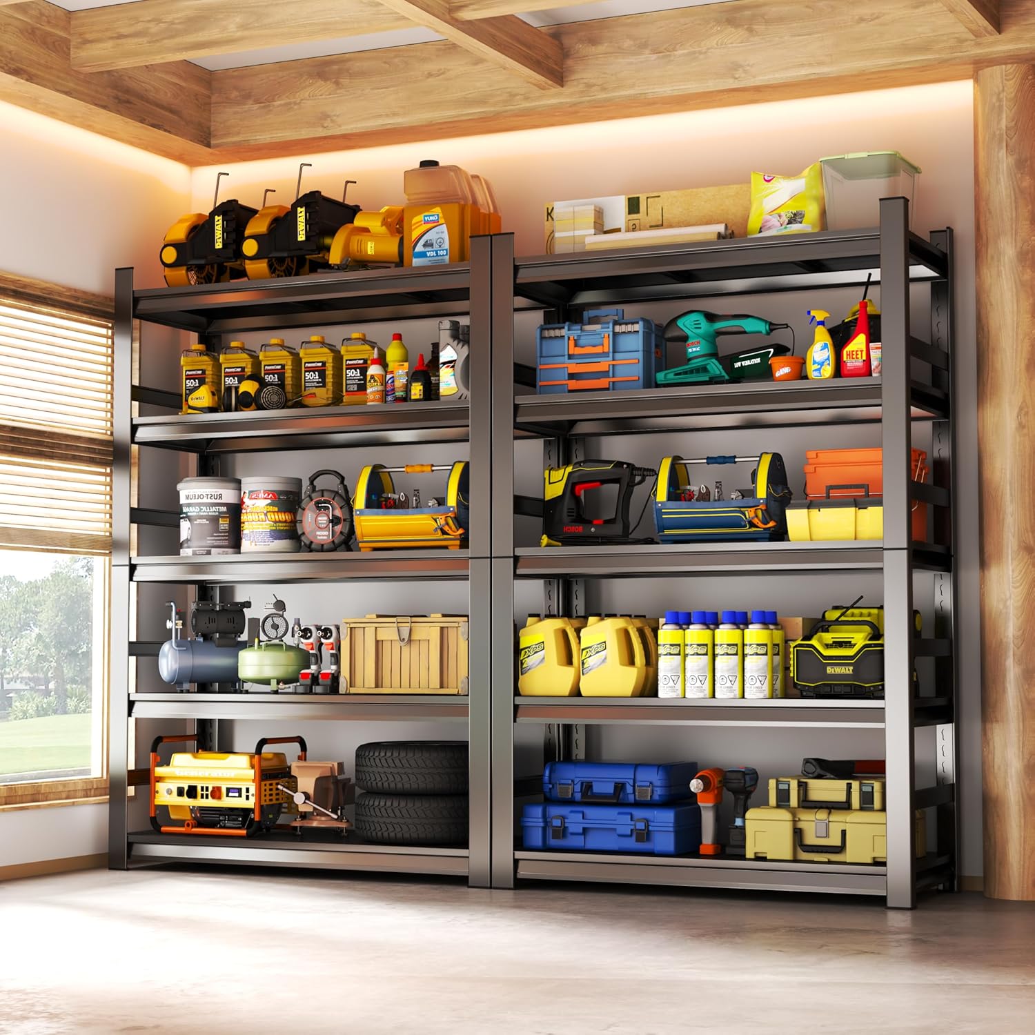 40" W Garage Shelving 3020LBS Storage Shelves 5 Tier Heavy Duty Shelving Adjustable Garage Shelves for Basement, Warehouse, Commercial, Easy Assemble, 40" W x 72" H x 18" D