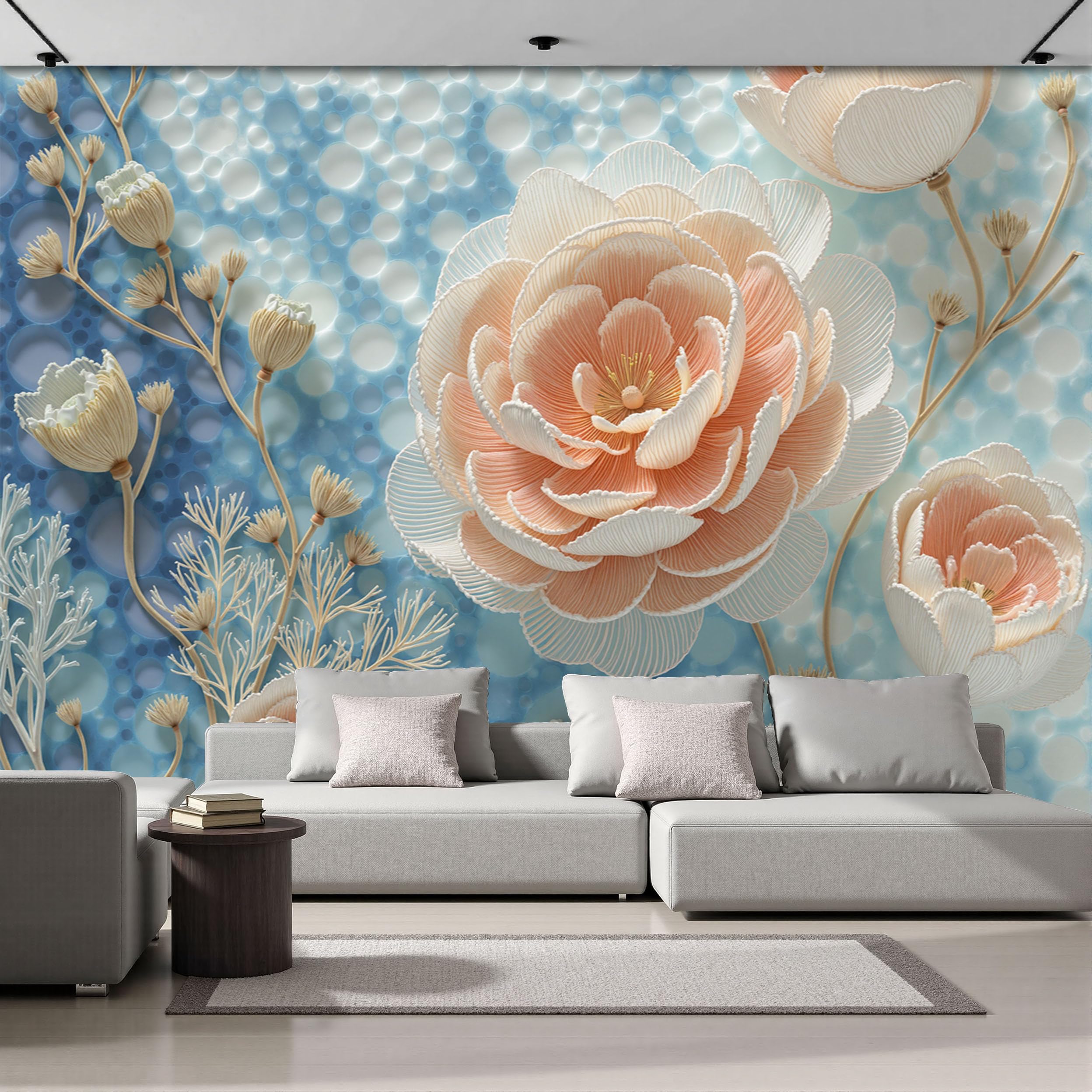 Papier peint soie bleu poudre 250x175cm pour salon et bureau