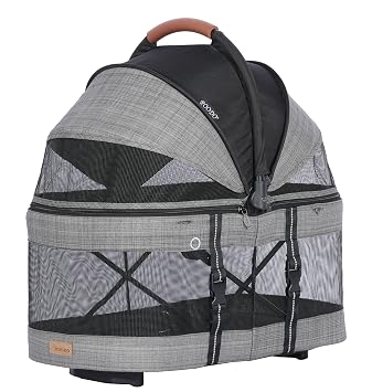 ROODO 2026 Upgraded Version 3-in-1 Dog Cat Stroller with Detachable Carrier Folding Lightweight Portable Travel Pet Gear All-Terrain Puppy Doggie Kitty Bunny Stroller for 35 lbs(Grey Lattice)