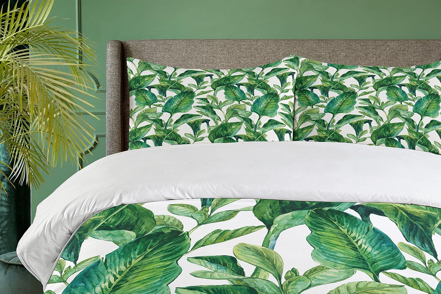 Ambesonne Leaf Duvet Cover Set, Romantic Holiday Island Hawaiian Banana Trees Watercolored Image, Decorative 2 Piece Bedding Set with 1 Pillow Sham, Twin Size, Forest Green Twin Forest Green