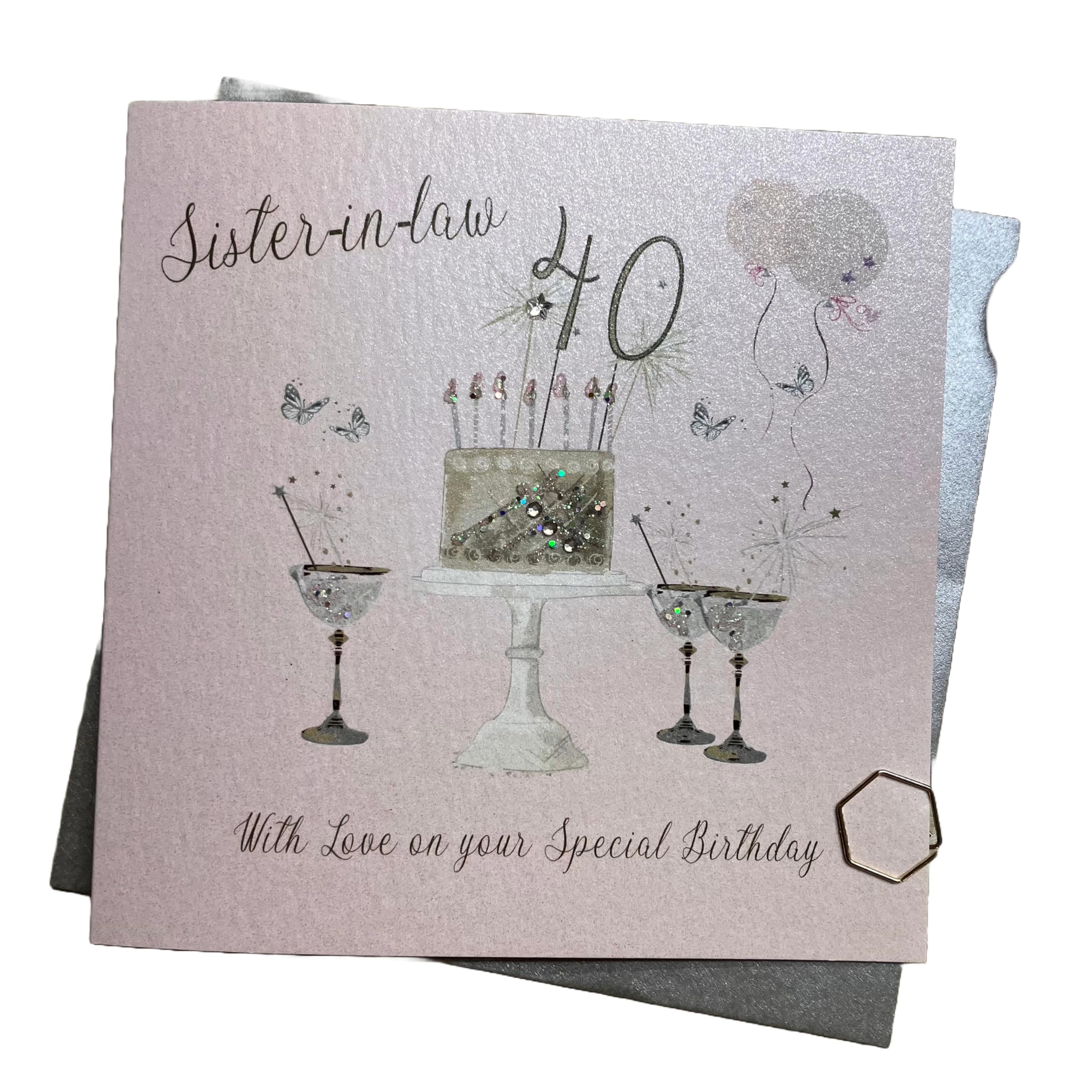 WHITE COTTON CARDS Happy 40th Birthday Card Sister-in-Law Champagne Glasses Pink & Gold Sparkly Cake SS42-SIL40