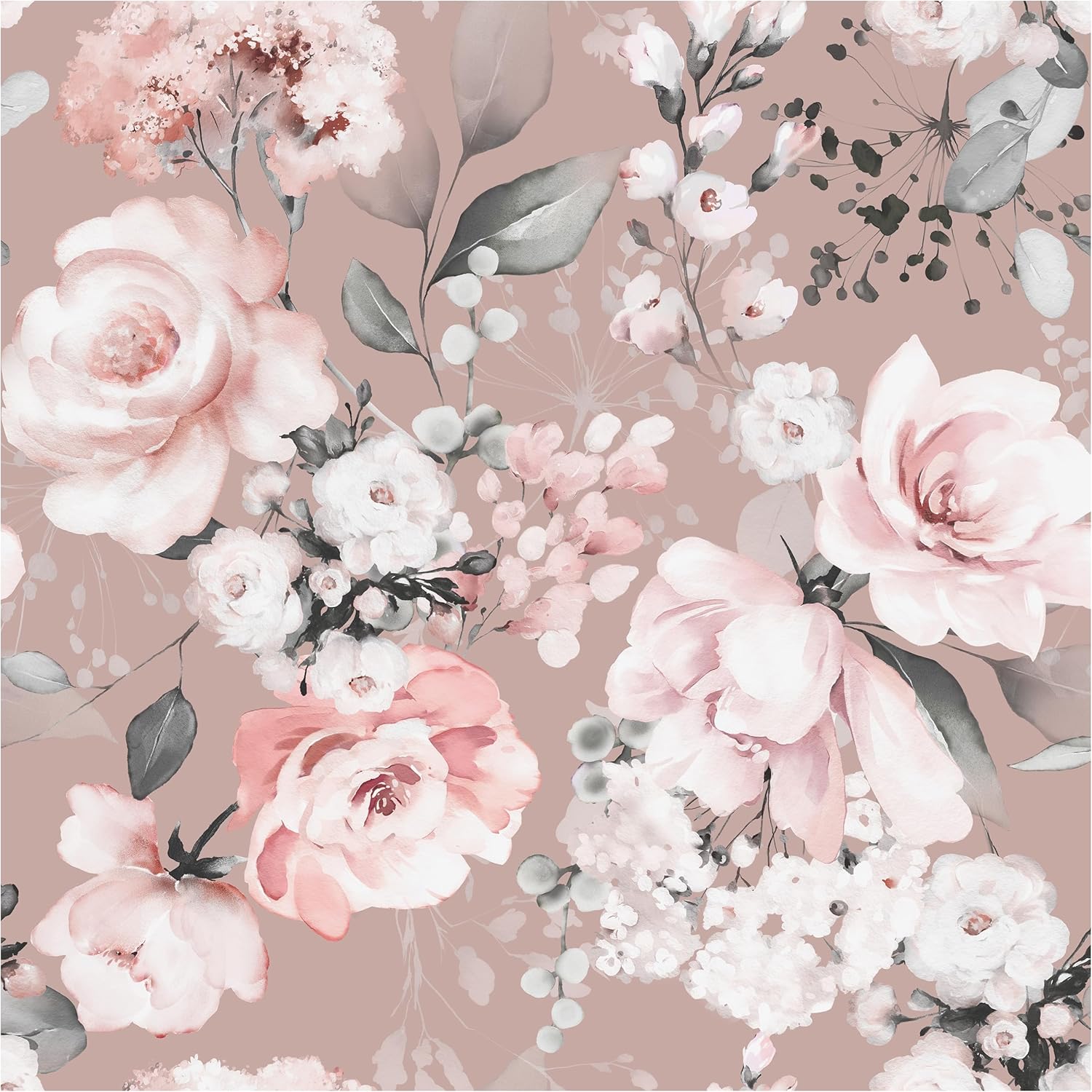 Blooming Wall DPYA25 Removable Watercolor Pink Roses on White Background Textured Peel and Stick Wallpaper Self-Adhesive Prepasted Wallpaper Wall Mural