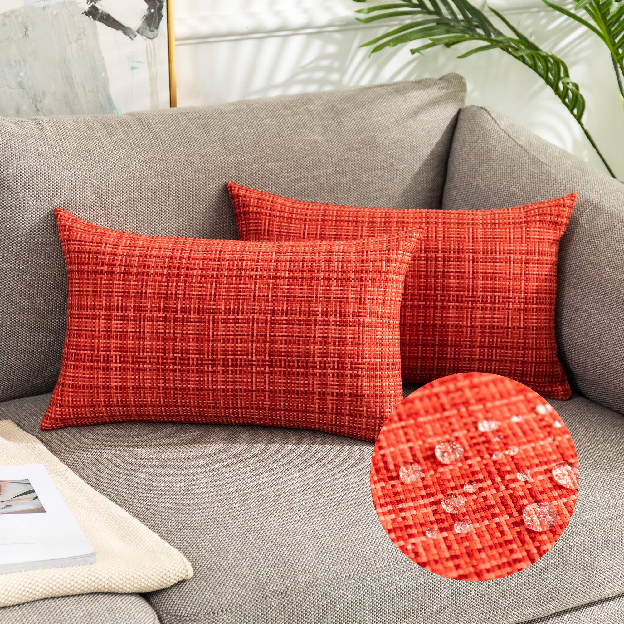 Kevin Textile Pack of 2 Decorative Outdoor Waterproof Pillow Covers Garden Cushion Sham Throw Pillowcase Shell for Patio Tent Couch 12x20 Inch Red