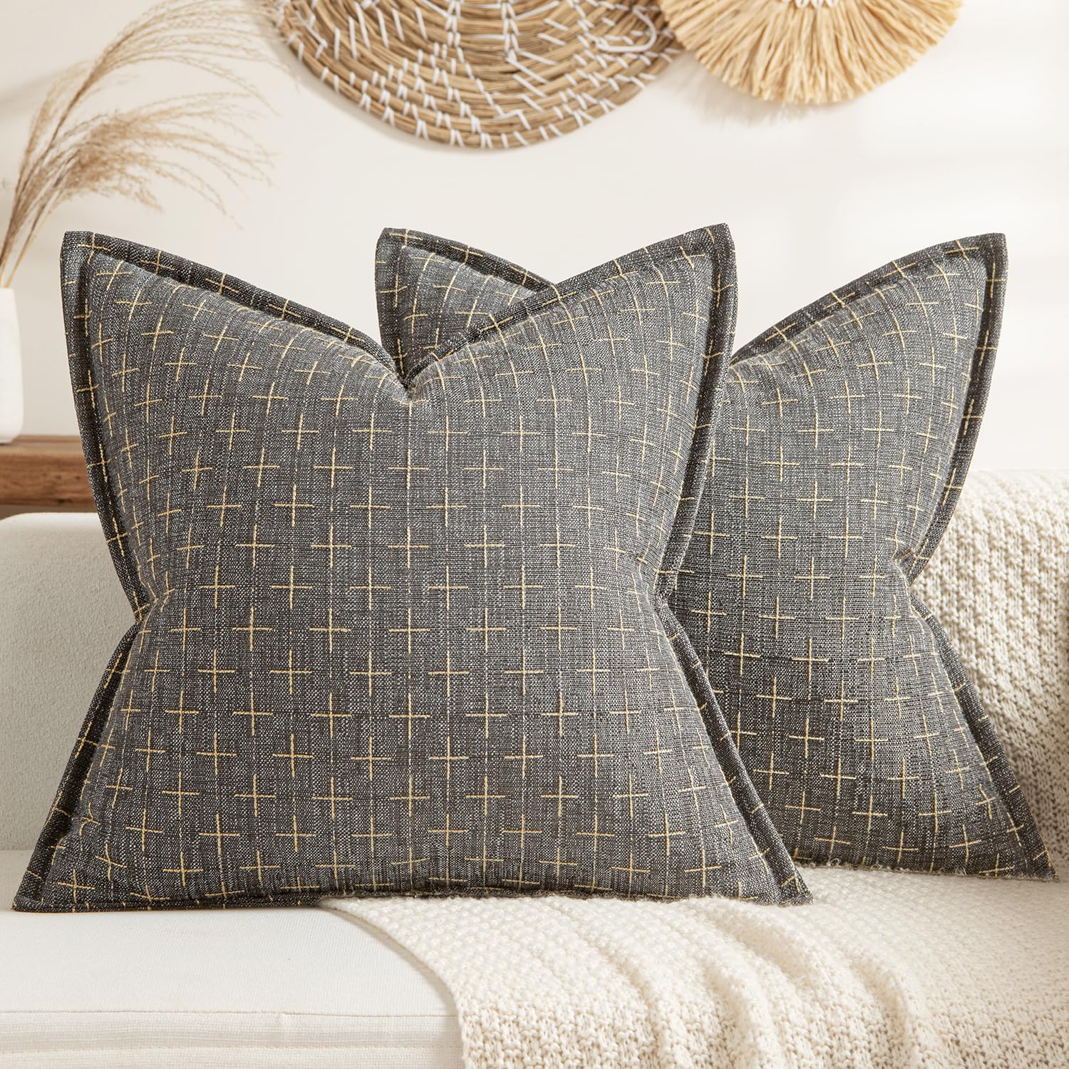 MIULEE Decorative Burlap Linen Throw Pillows Covers 20x20 Inch Dark Grey Vintage Couch Pillow Covers Outdoor Modern Farmhouse Pillowcase Woven Textured Cushion Cases for Sofa Bed Livingroom