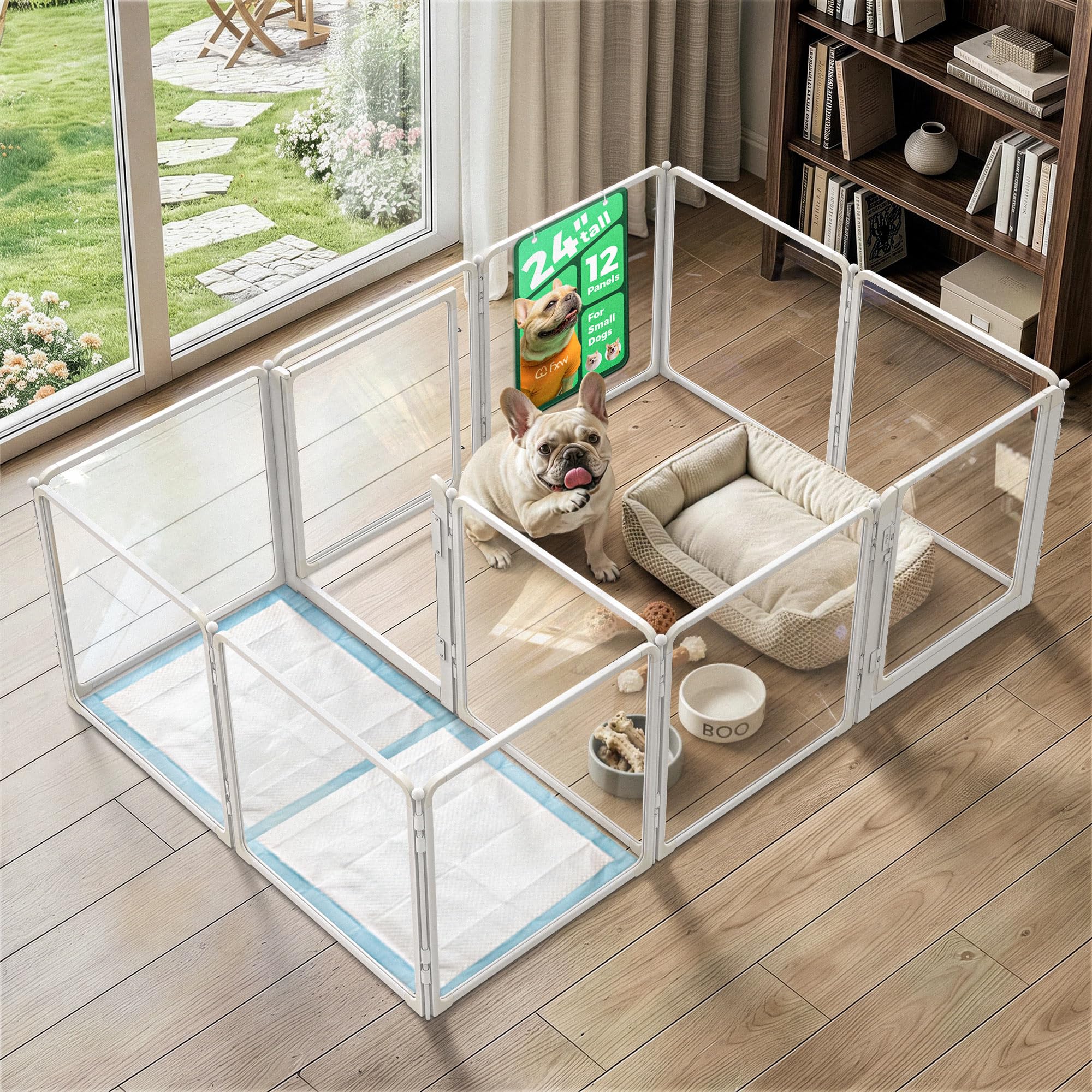 FXW AuraSpace Pro Clear Acrylic Indoor Dog Playpen, 24" H, 12 Panels