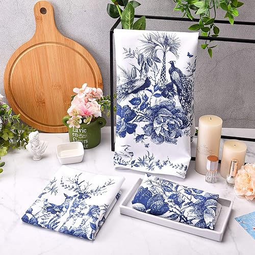 Miniatura 5 de 6 paños de cocina de estilo chino, paños de cocina chinoiserie, toallas de cocina con animales, pavo real, alce, flor, toalla de mano de año nuevo