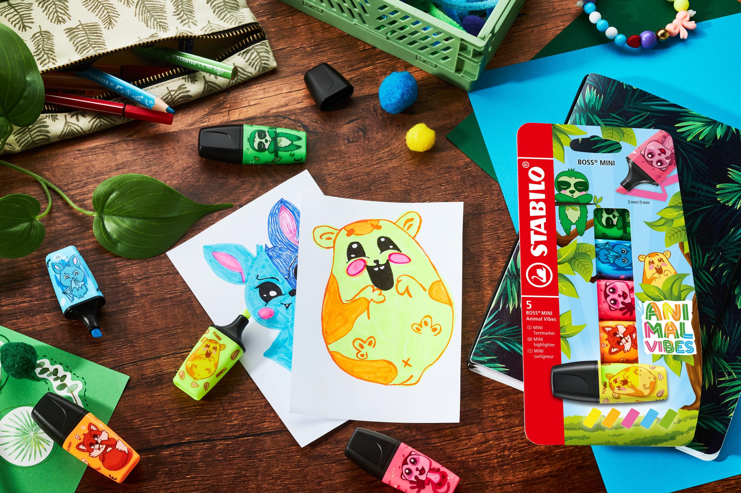 Image secondaire de STABILO BOSS MINI Animal Vibes - Set de 5 Mini Surligneurs Décorés