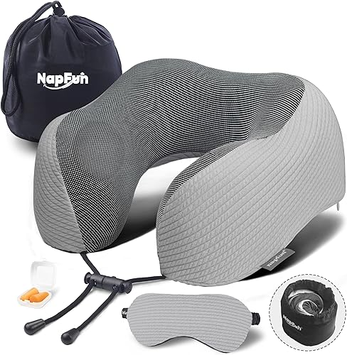 napfun Almohada cervical para viajar, almohada cervical de viaje mejorada para avión, almohada de viaje de espuma viscoelástica 100% pura para