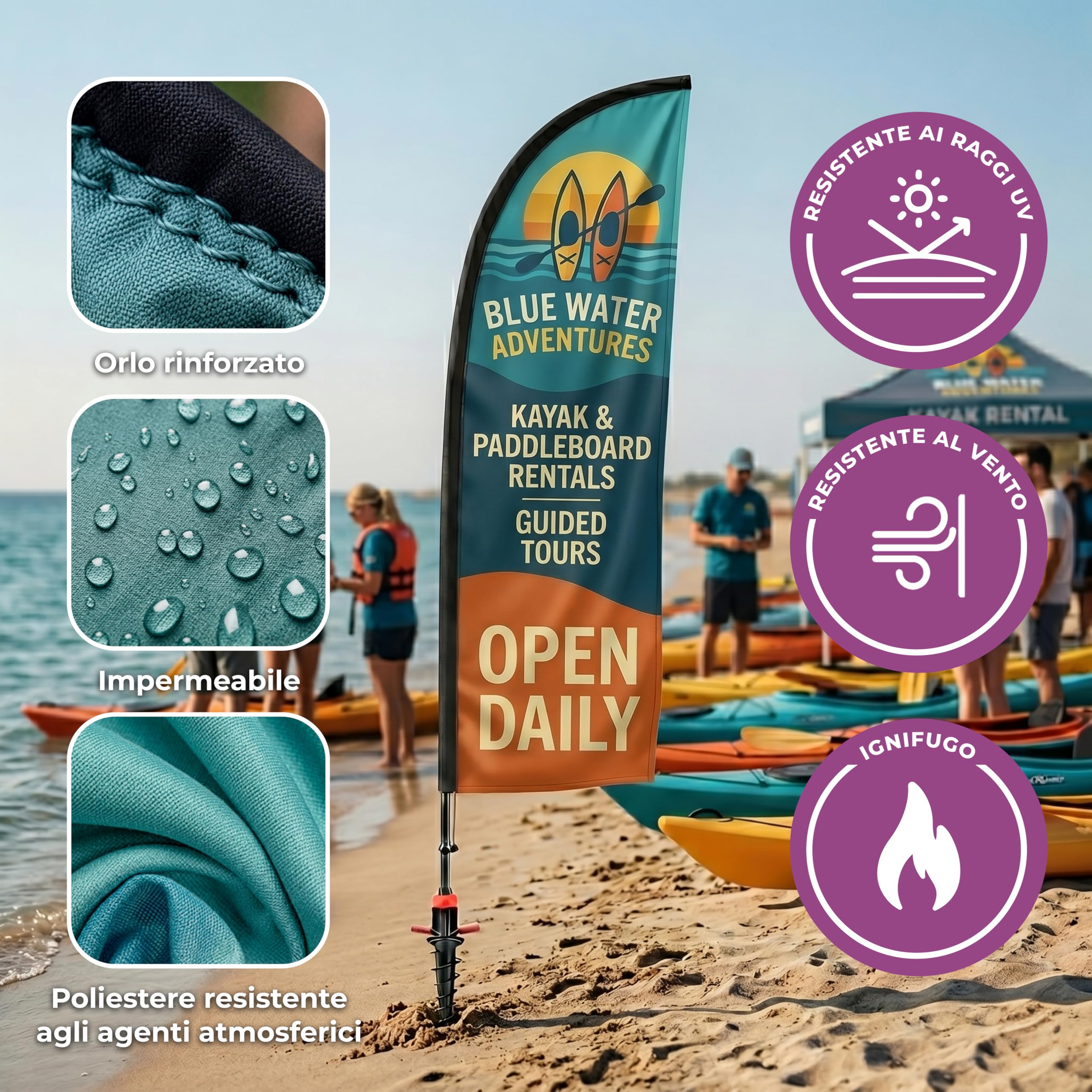Cimpress Bandiera vela personalizzata 2,6 m, aggiungi il tuo logo o testo, bandiera pubblicitaria double face beach flag con asta per pubblicità esterna, eventi, ristorazione e immobiliare